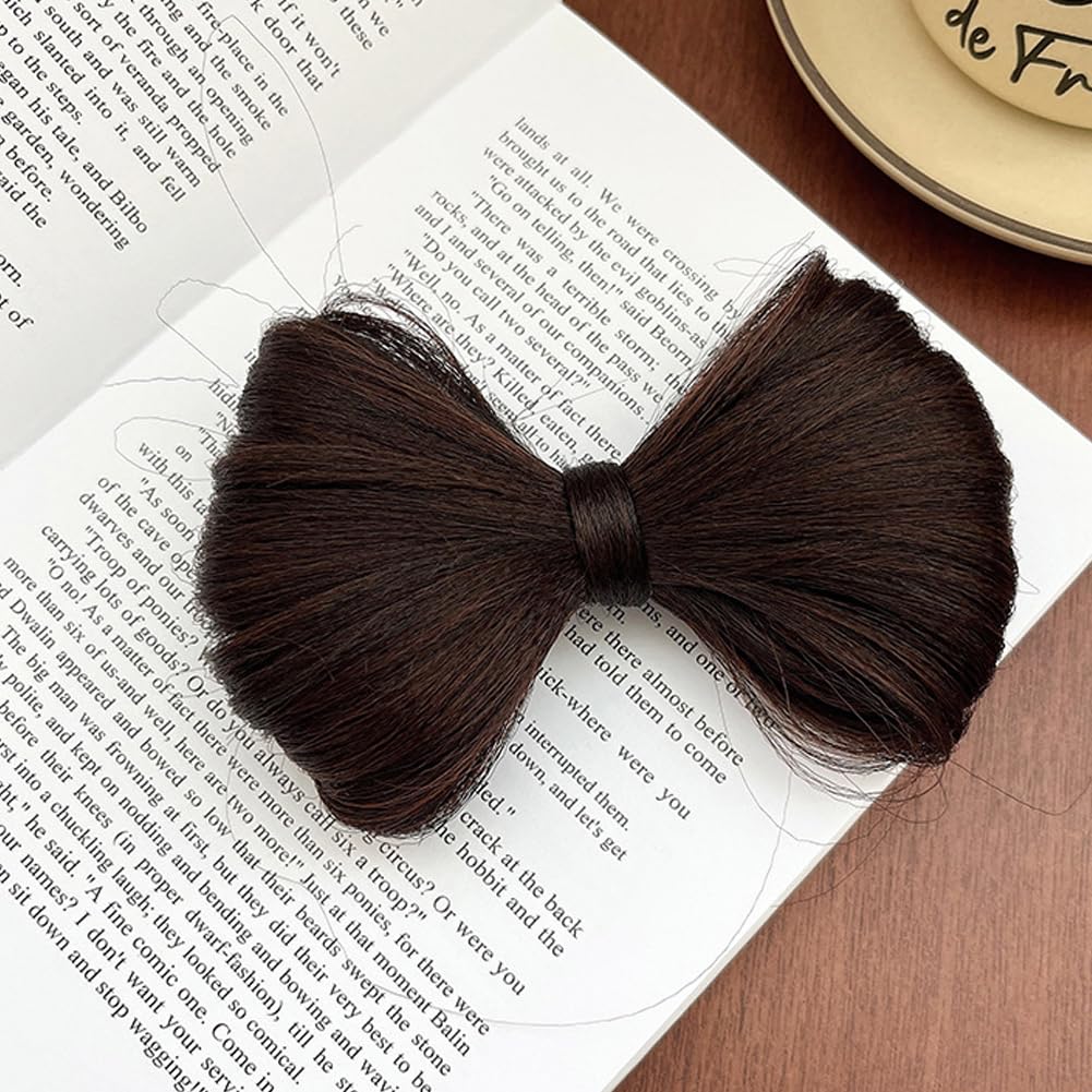2PCS Bowknot Wig Clips with Fake Hair Buns Hair Extensions Clips for Women Girls (Dark Brown), SN, 1 count (Pack of 2) - Image 4