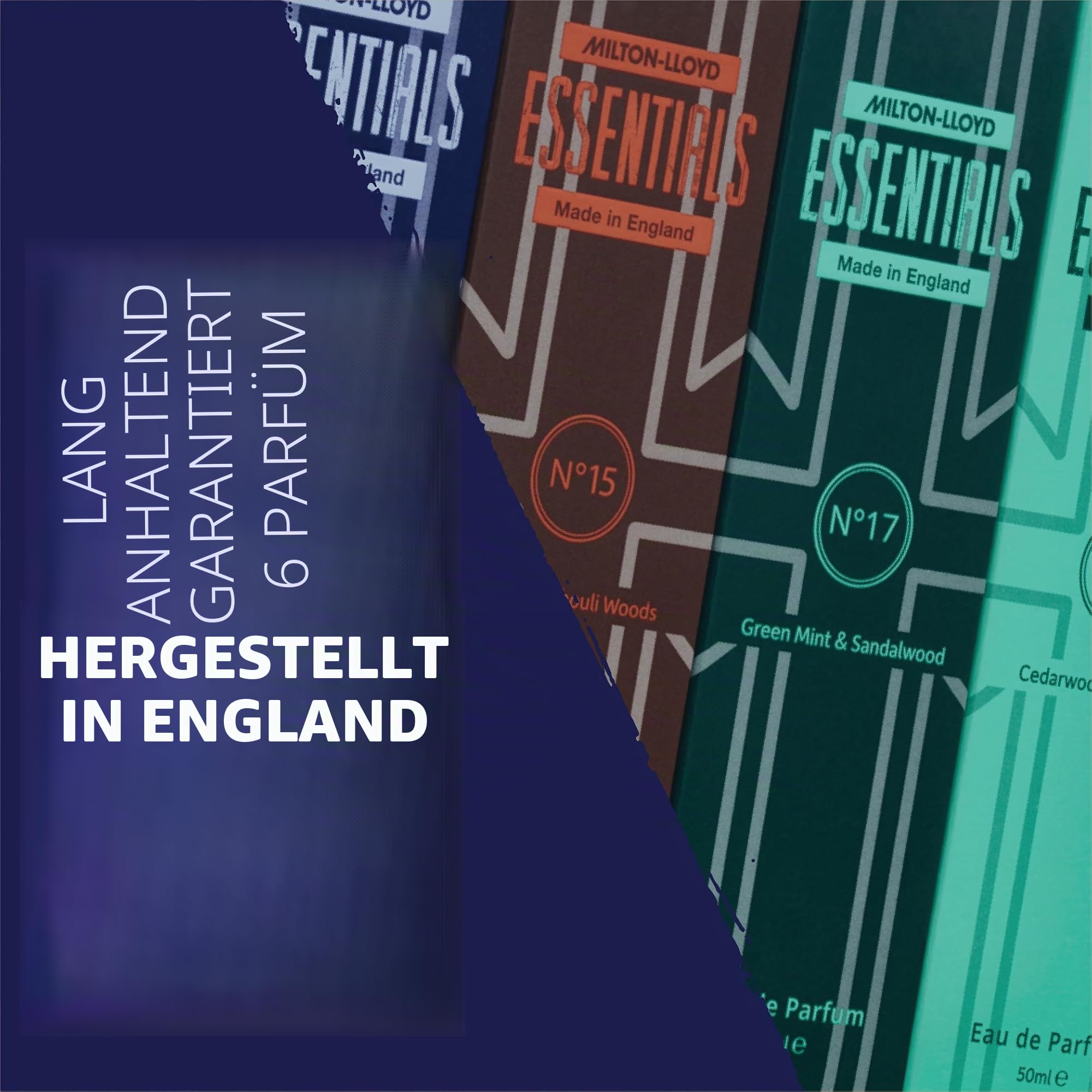 Milton-Lloyd Essentials: 12, 15, 17 und 19 luxuriöse Herrendüfte, 4 x 50 ml Eau de Parfum, Aftershave-Geschenkset