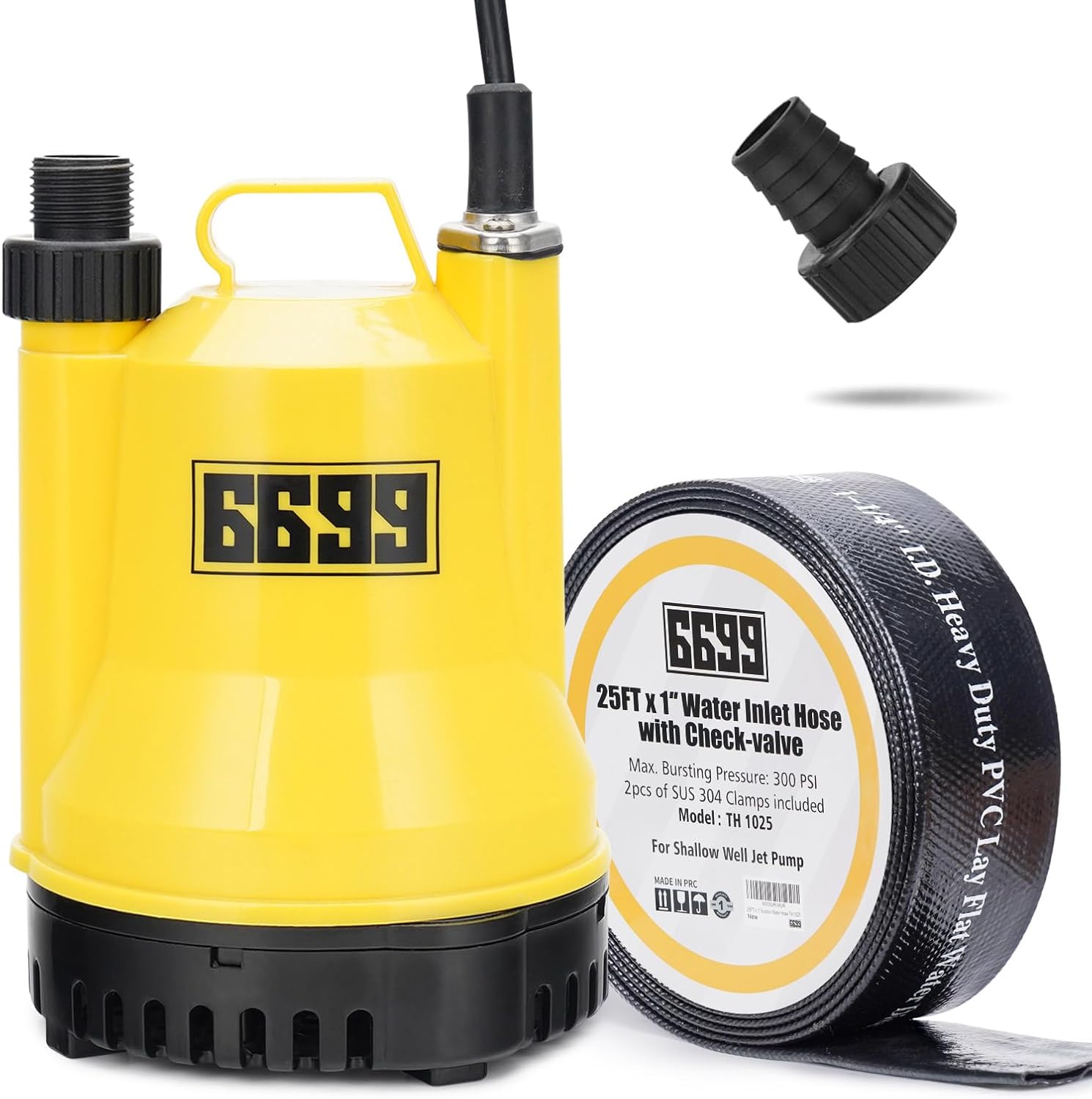 1/4HP Utility Pump and 1" x 25FT Discharge Pool Hose Easy to Connect for Draining Water