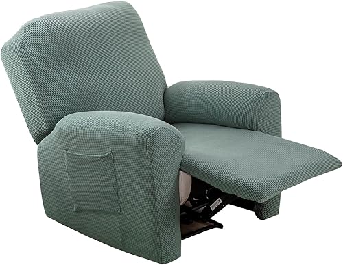 CRFATOP Funda reclinable jacquard con bolsillos, funda reclinable individual, 4 piezas, funda reclinable para sofá reclinable con parte inferior