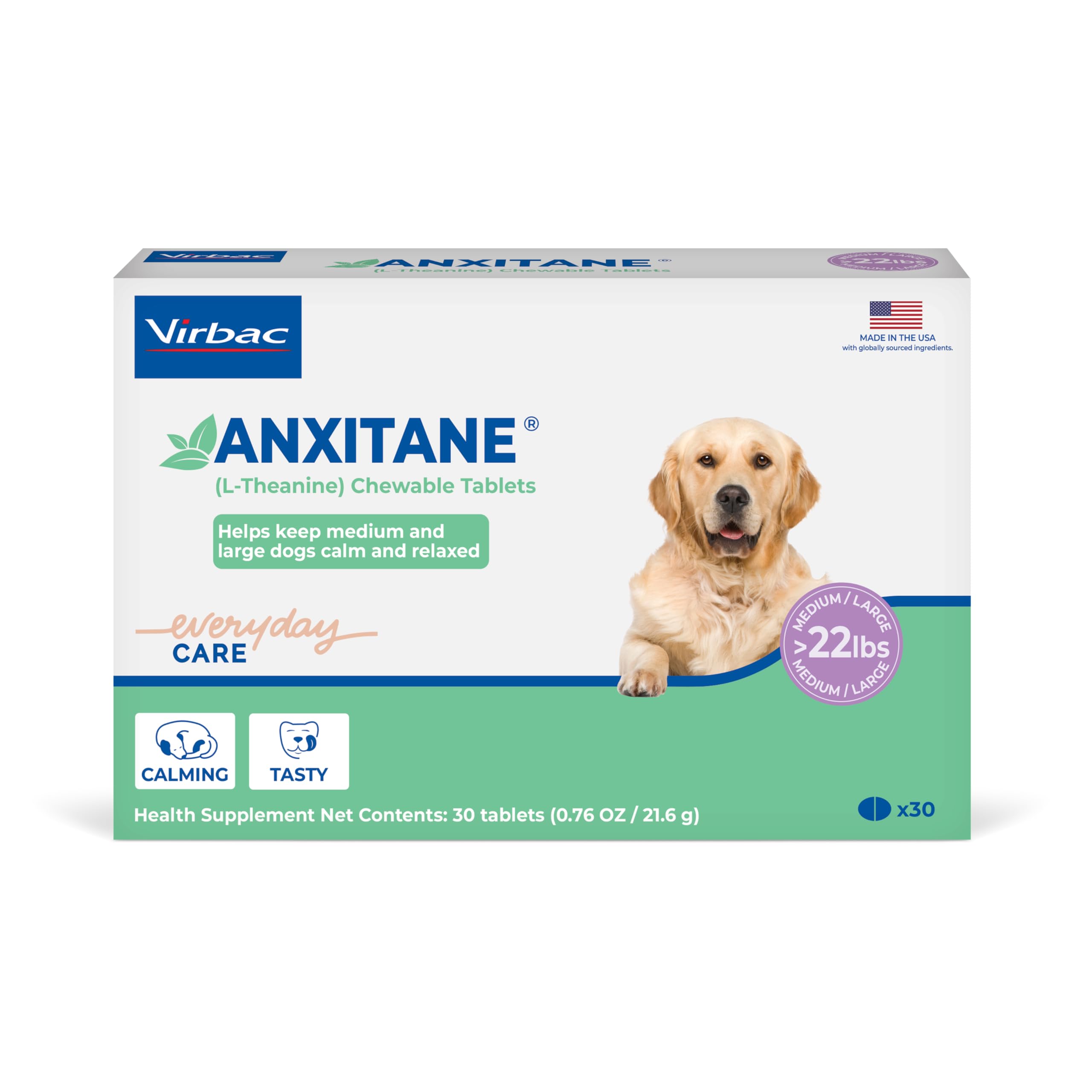 Virbac ANXITANE® Chewable Tablets, Medium/Large Dog, 100 mg, 30 Count