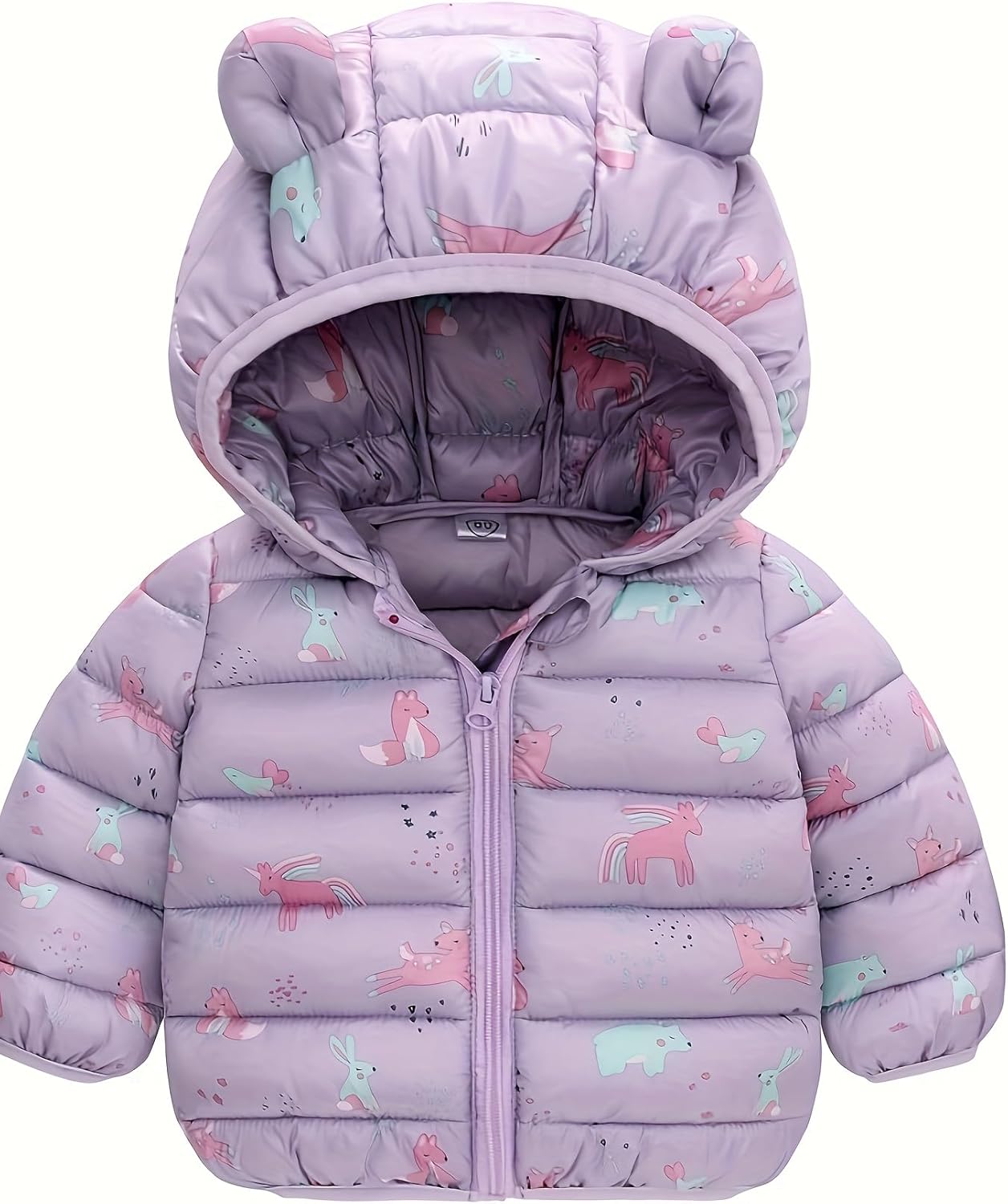Tenna Teki Cartoon Animals Hooded Puffer Jacket - Soft and Cute Toddler Girls' Outwear