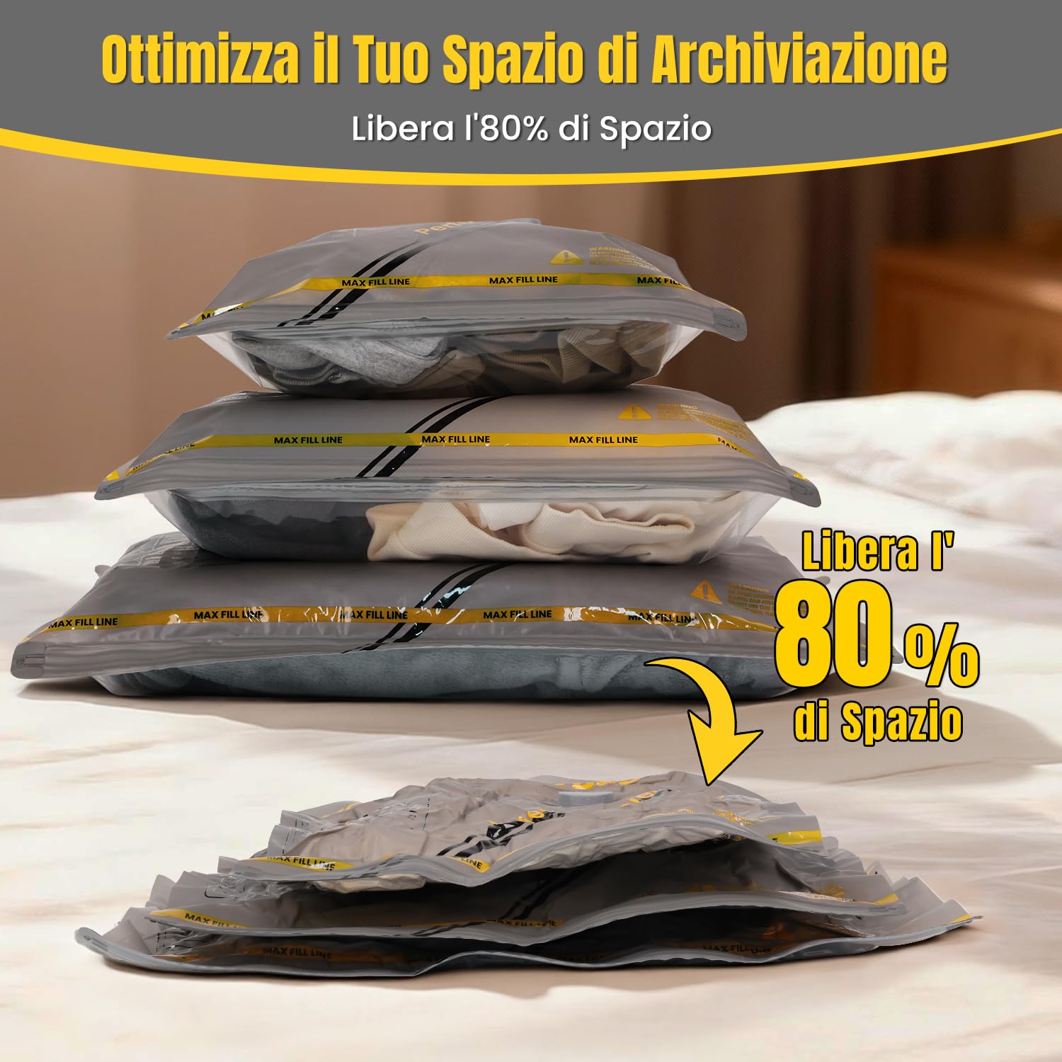 Sacchetti Sottovuoto da Viaggio Con Pompa Senza Fili, 15 Pezzi Buste Sottovuoto Vestiti Riutilizzabili (5*40x40cm, 5*40x50cm, 5*40x60cm), Sacchetti Sottovuoto Vestiti per Deposito Domestico e Viaggio