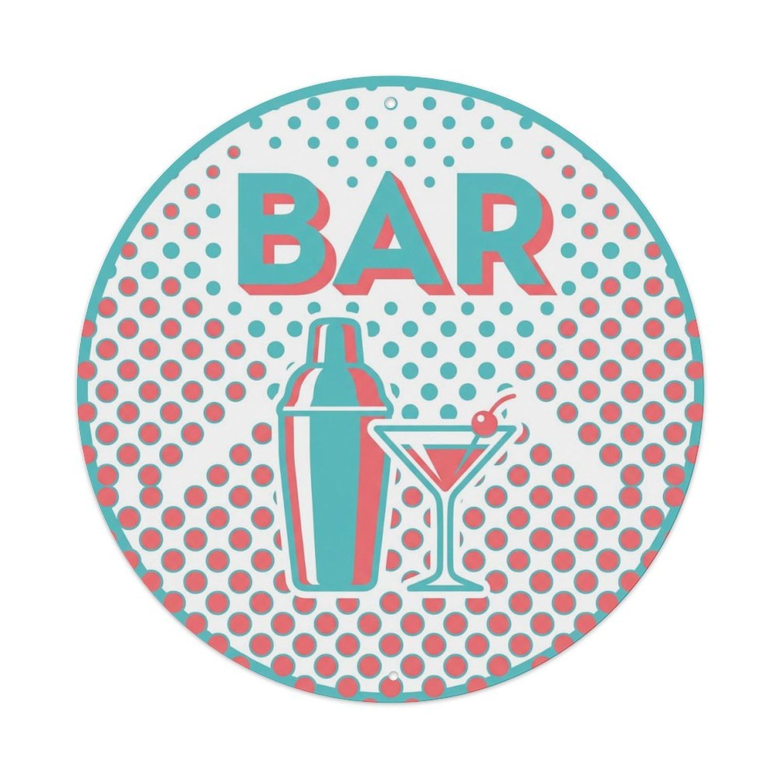 BAR Retro Cocktail Plate Metal Tin Sign Plaque Wall Decor for Cafe, Club Bar, Office, Home Garden Round Metal Poster 8x8Inch
