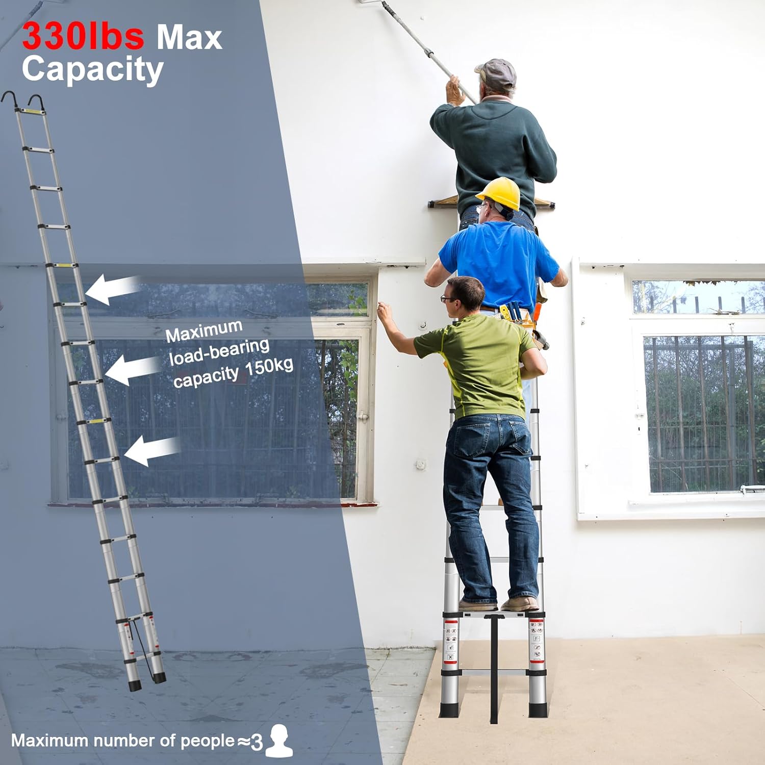 16.5 FT Telescoping Ladder Aluminum Telescopic Ladder with 2 Detachable Hooks and Non-Slip Feet,5m Collapsible Ladder Multi-Purpose Ladders for Home Use and Outdoor Working,330 Lb Capacity,EN131 - Image 7