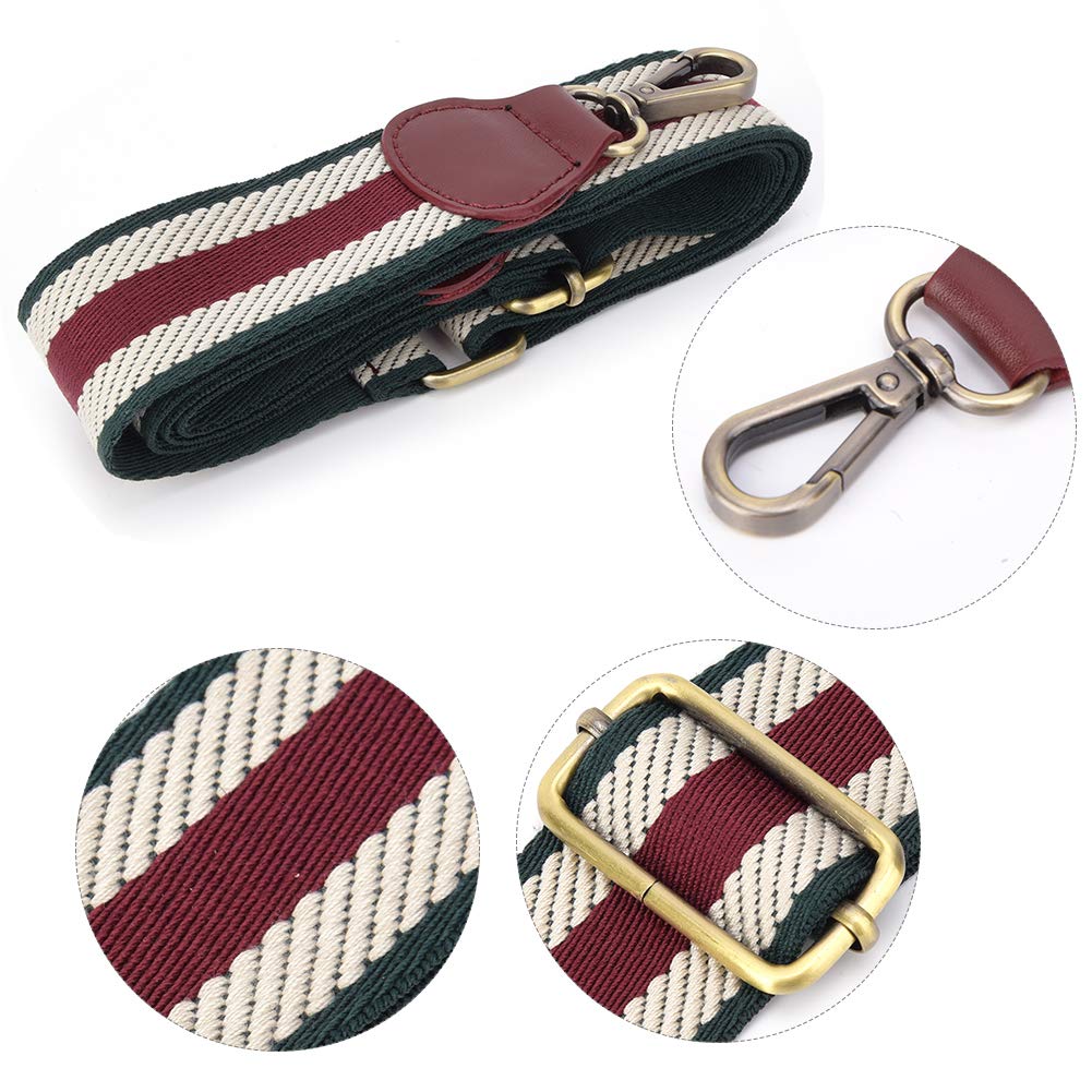 Tracolla Regolabile Per Borse 3,8 Cm X 88-134 Cm – Nastro Intrecciato Bicolore Con Estremità In Pelle (verde/rosso Scuro), Clip Metallo - 3