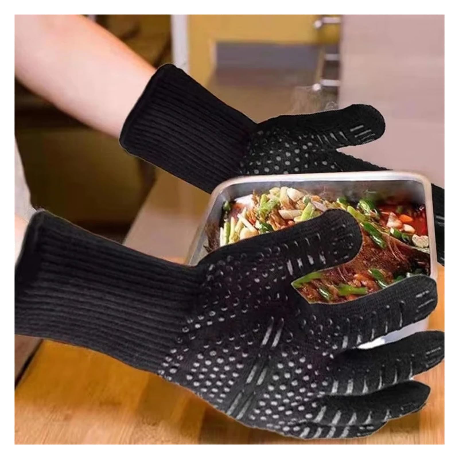 Genérico Guantes BBQ de Fibra de aramida y Silicona Resistentes al Calor