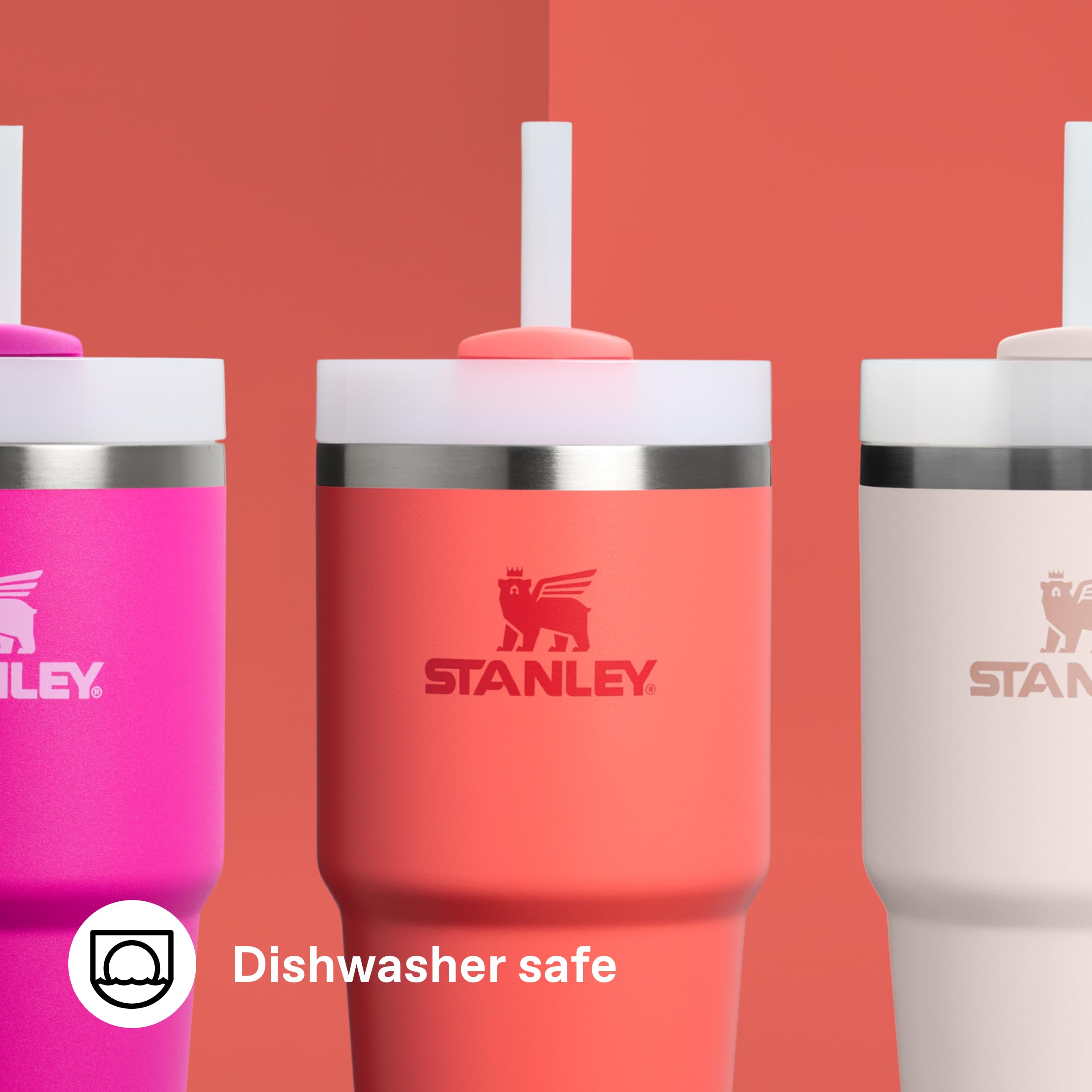 Stanley Quencher Pipetli Termos Bardak, 0.60 Litre, Mercan (Hot Coral)