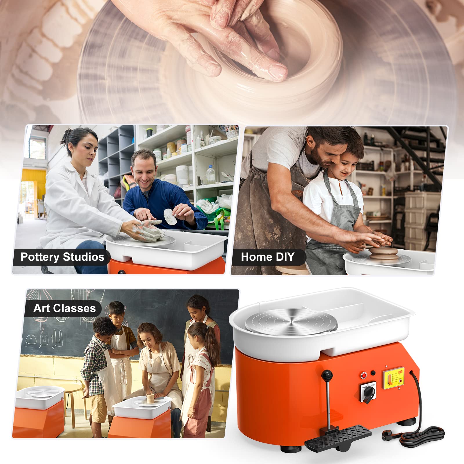 Torno Ceramica,VAYOTOY Torno Alfarero Eléctrico, Torno Ceramica 25CM que forma la Máquina 350W Bricolaje Eléctrico Herramienta de Arcilla con Pedal y Lavabo Desmontable Para el Trabajo