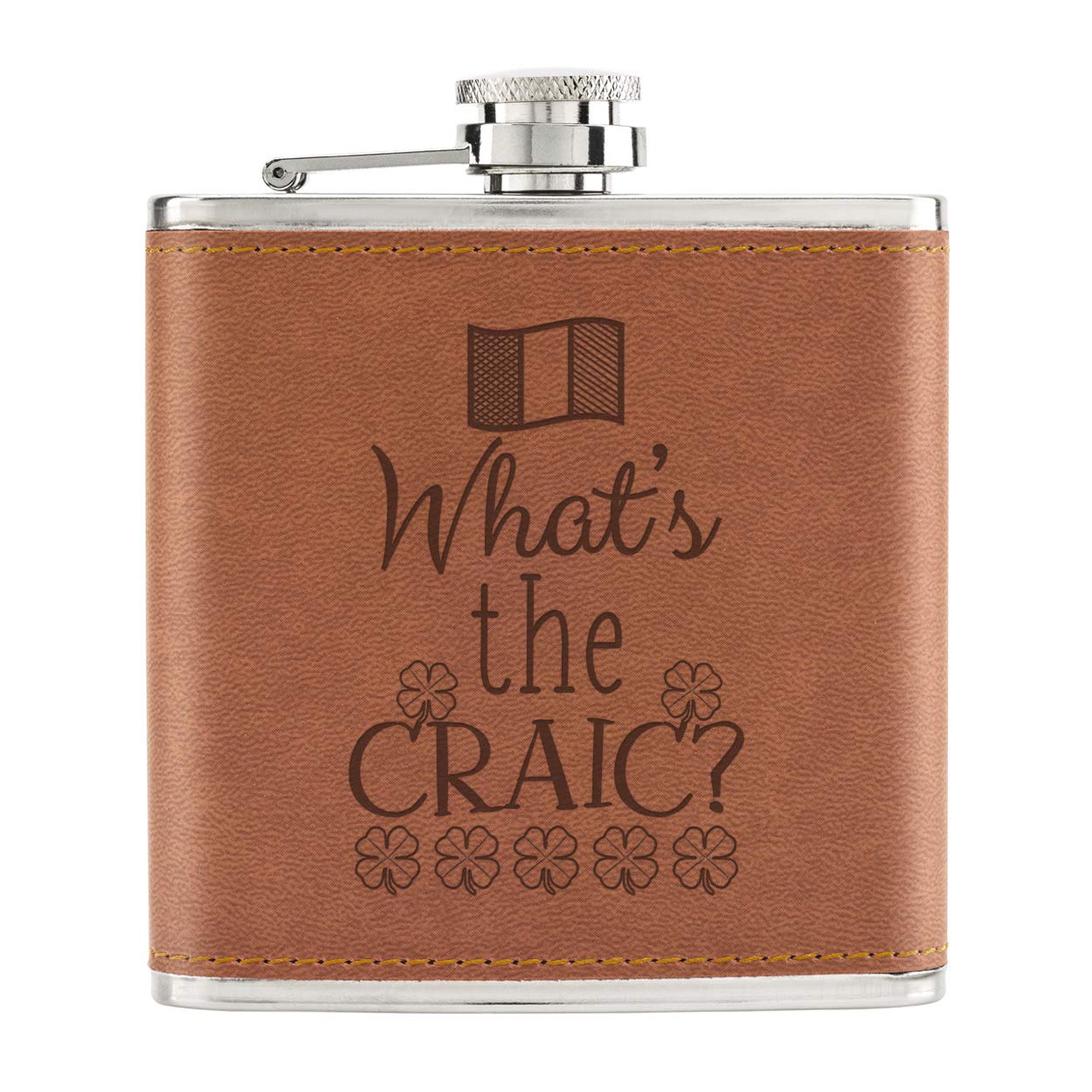 What's The Craic 6oz PU Leather Hip Flask Tan