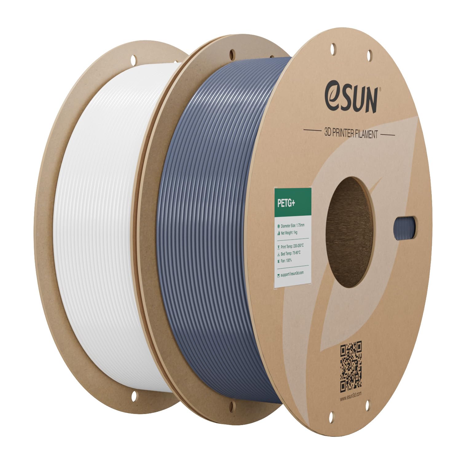 eSUN PETG+ Filament 1,75 mm, Weiß + Grau, 2KG