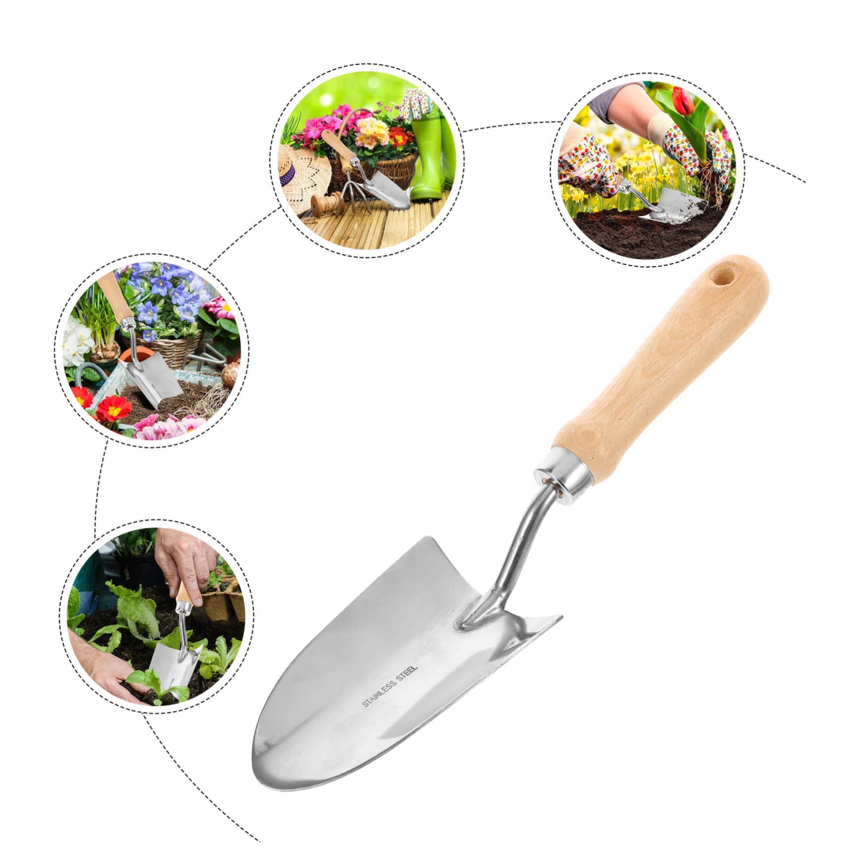 INOOMP 2stücke Multi-funktions-gartenwerkzeug Edelstahl-gartenkelle Mit Ergonomischem Holzgriff Für Pflanzen Umpflanzen Und Jäten Im Freien Für Blumen Und Bonsai