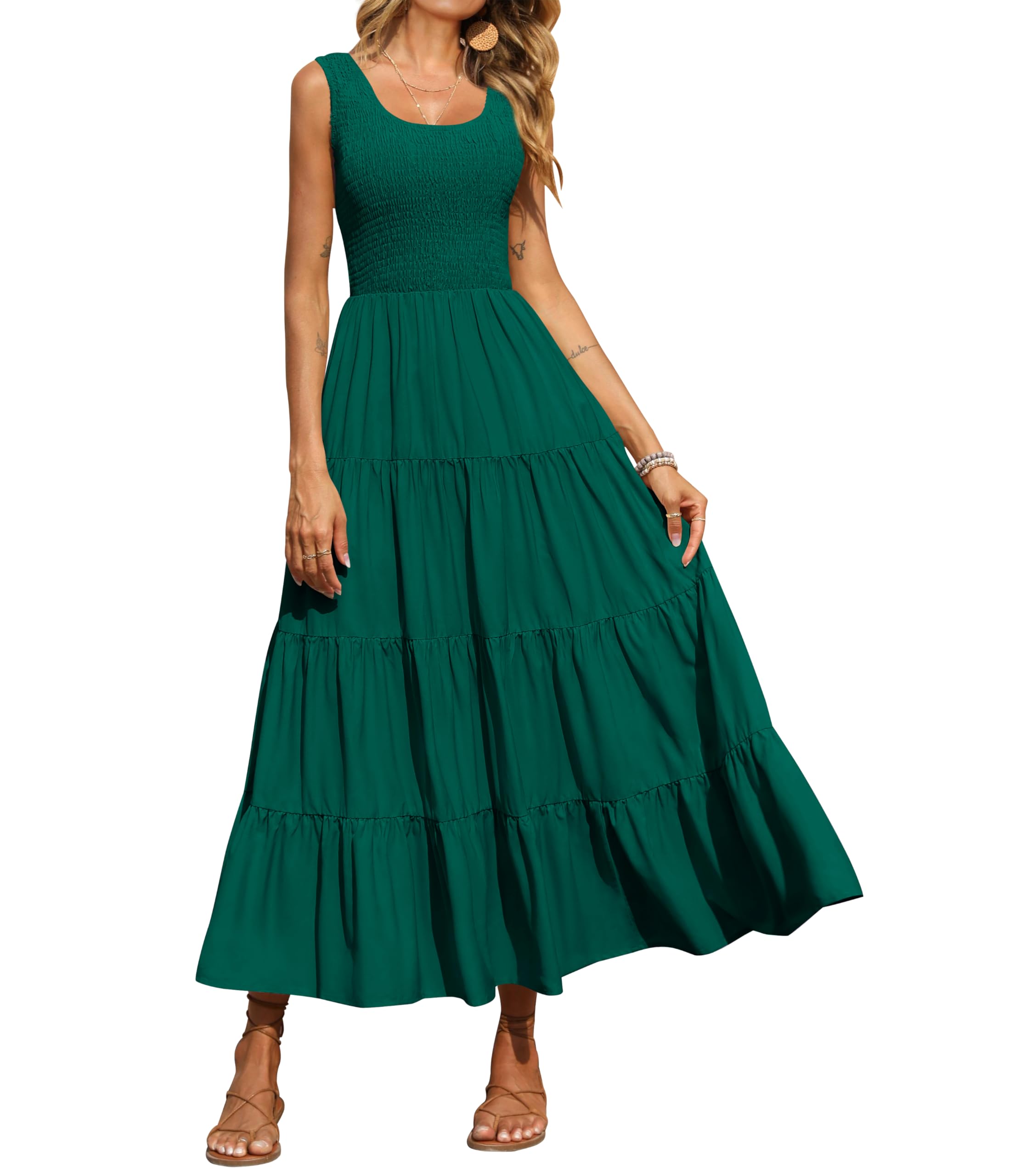 PRETTYGARDEN Women's 2026 Casual Loose Plain Maxi Sundress Smocked Tank Dress Sleeveless Spring Beach Tiered Long Dresses