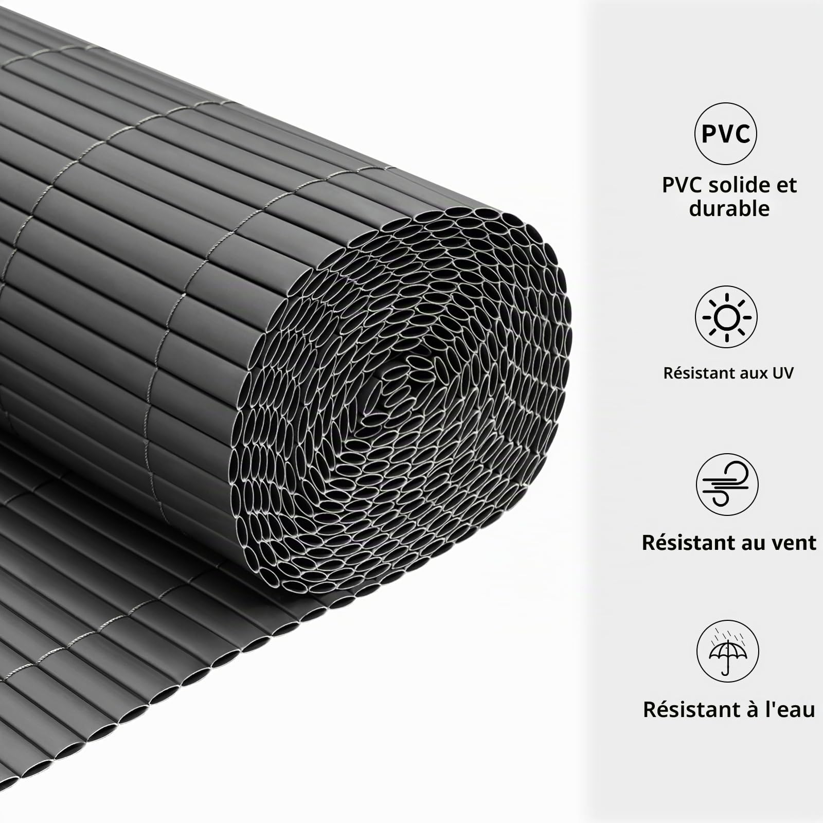 WOLTU Brise-vue occultant PVC 300x120 cm, canisse osier palissade extérieur résistant UV intempéries Gris