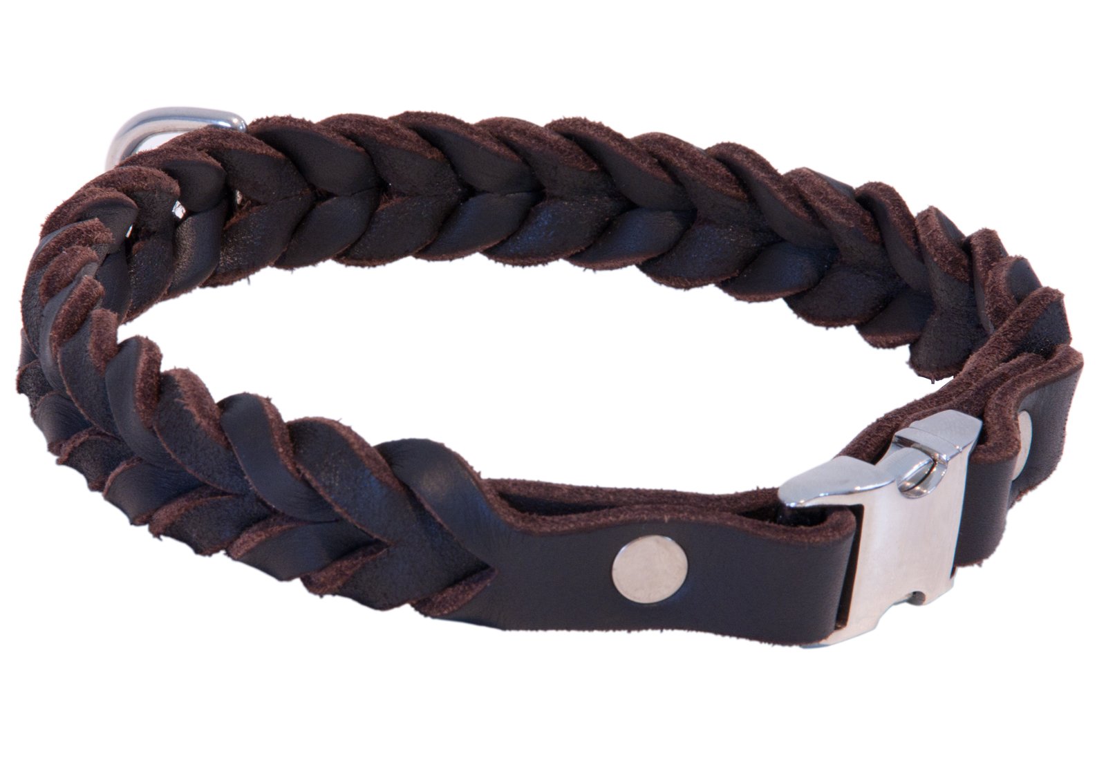 CopcoPet - Fettleder Halsband geflochten mit einem klick-Verschluß aus Metall, in Braun 50 cm x 25 mm