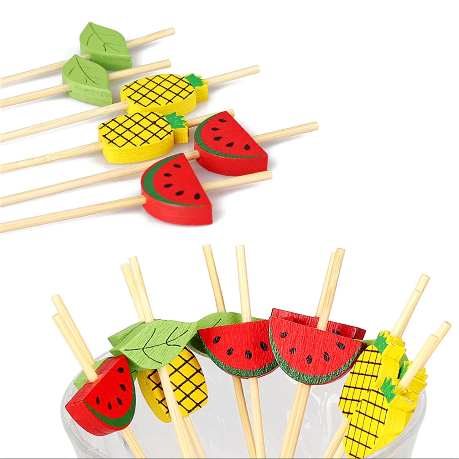 Minisland Cocktailspieße – 100 Stück, 11,9 Cm, Bambus, Mit Wassermelonen-Köpfchen
