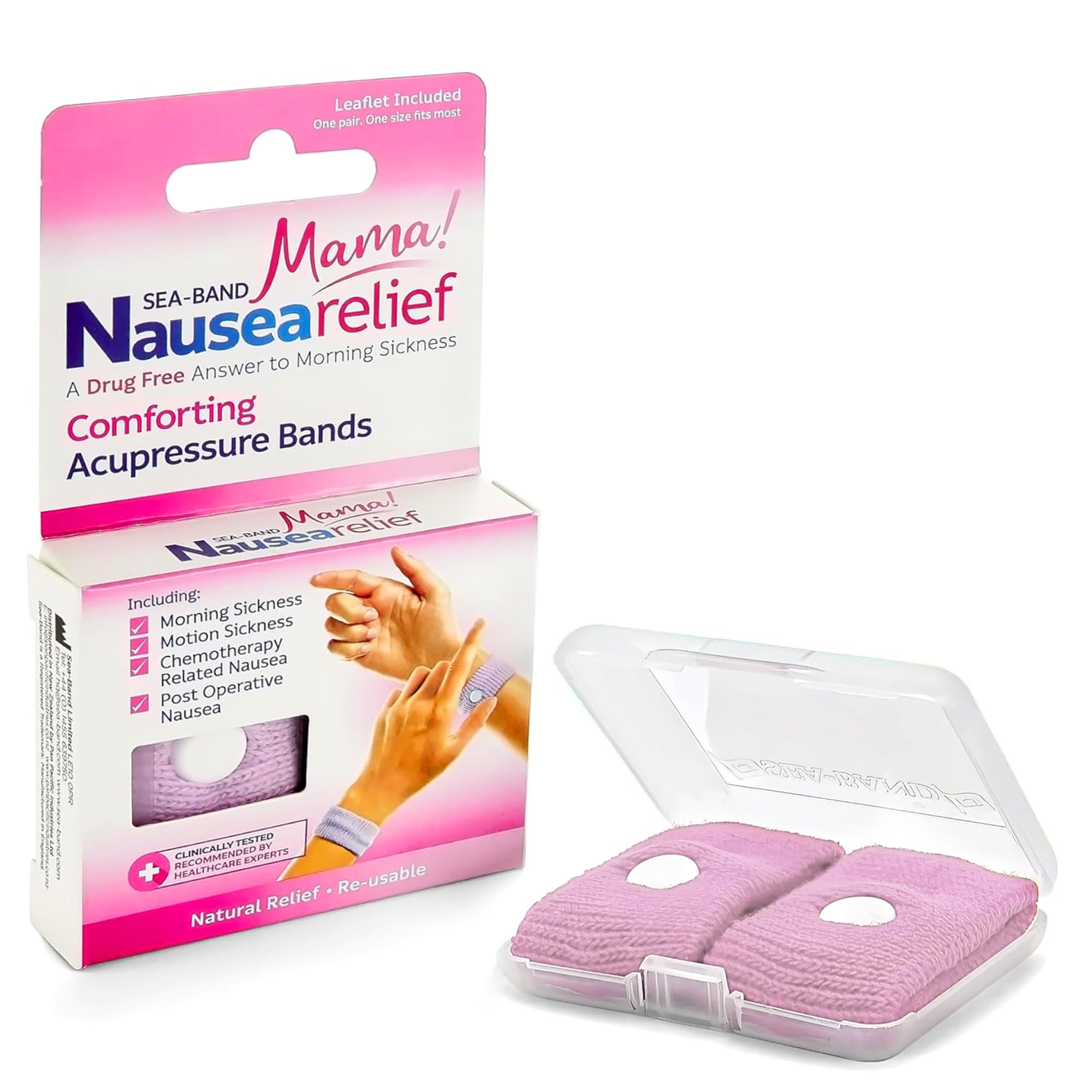 Sea-Band Mama! Travel & Motion Sickness, Nausea and Morning Sickness Relief Acupressure Wristbands (Lilac), 1 Pair