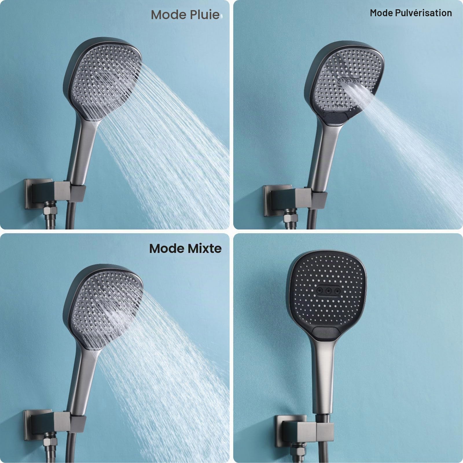 Colonne de Douche Encastrée, HSS0465 Moderne Ensemble de Douche Thermostatique, 30x20cm Pluie Systèmes de Douche, Touches du Piano, Douchette à Main 3 Modes, Robinet de Baignoire Pliable