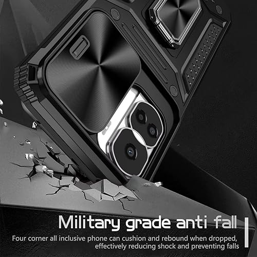 Miniatura 6 de Funda para Honor 90 Lite 5G, protección de cámara de lente deslizante militar soporte integrado Soporte de anillo de metal de doble capa resistente