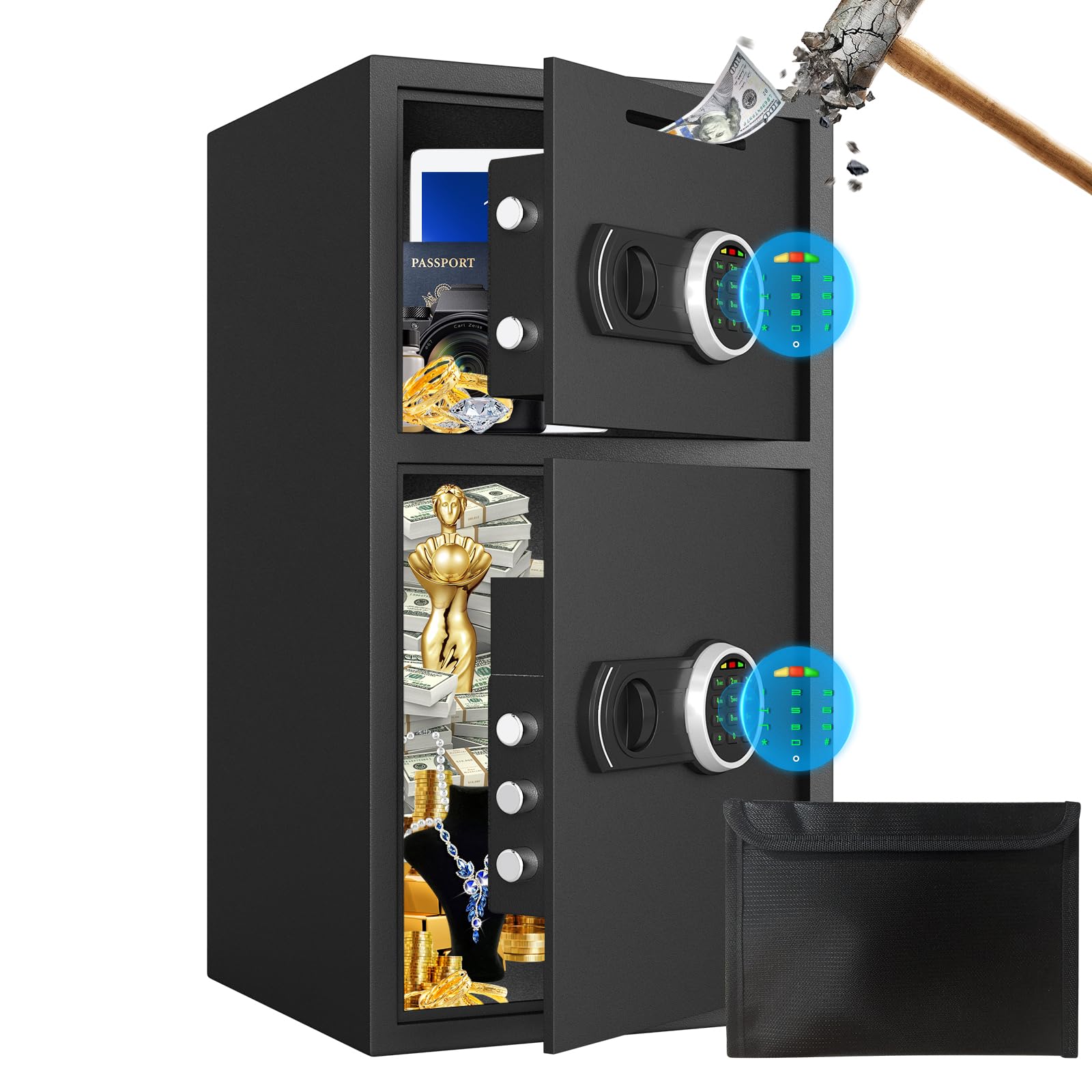 SAFE,6.1 Cu ft Large Safe Box Fireproof Waterproof, Money Safe With Mute Function and LED Light,Digital Keypad Home Safe with Deposit Slot & Dual Alarm System, Security Box for Money Valuables