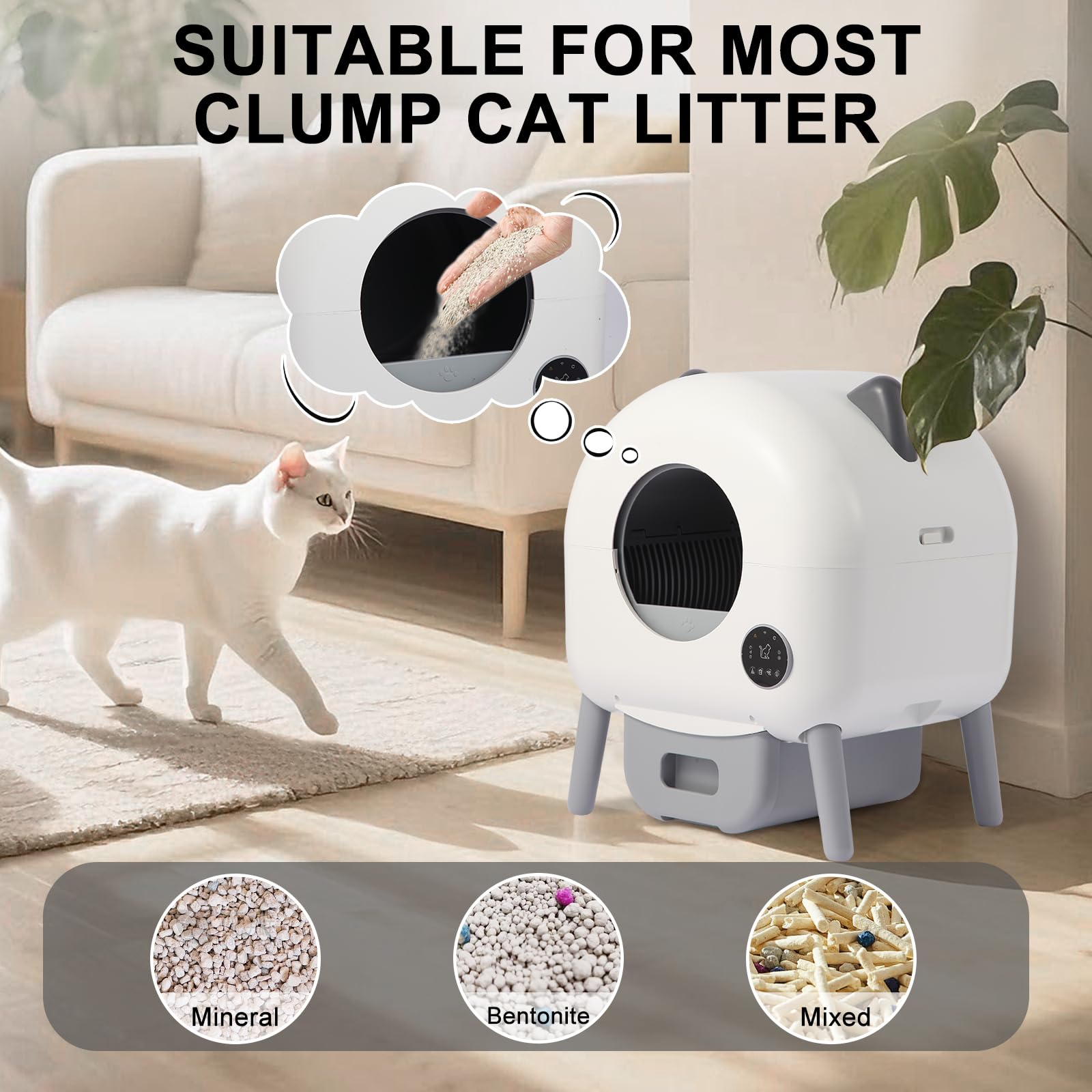 Veathzet Self Cleaning Litter Box, Automatic Cat Litter Box, Self Cleaning for Cats, 76L Large Capacity for Multiple Cats with App Control Multi Safety Protection, Garbage Bags, Mat, Brush - image 7