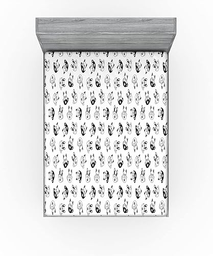 Miniatura 2 de Ambesonne Sábana bajera ajustable con estampado de animales, cachorros de bulldog francés en el interior de tazas de café, patas de perro, funda de