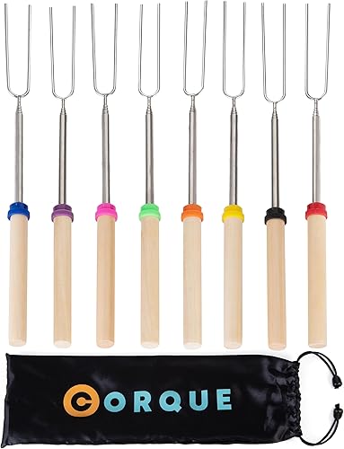 CORQUE Palitos de tostado de malvavisco palos de olor extensibles brocheta de campamento para hogueras mango de madera metal de 32 pulgadas para CORQUE Palitos de tostado de malvavisco palos de olor extensibles brocheta de campamento para hogueras mango de madera metal de 32 pulgadas para
