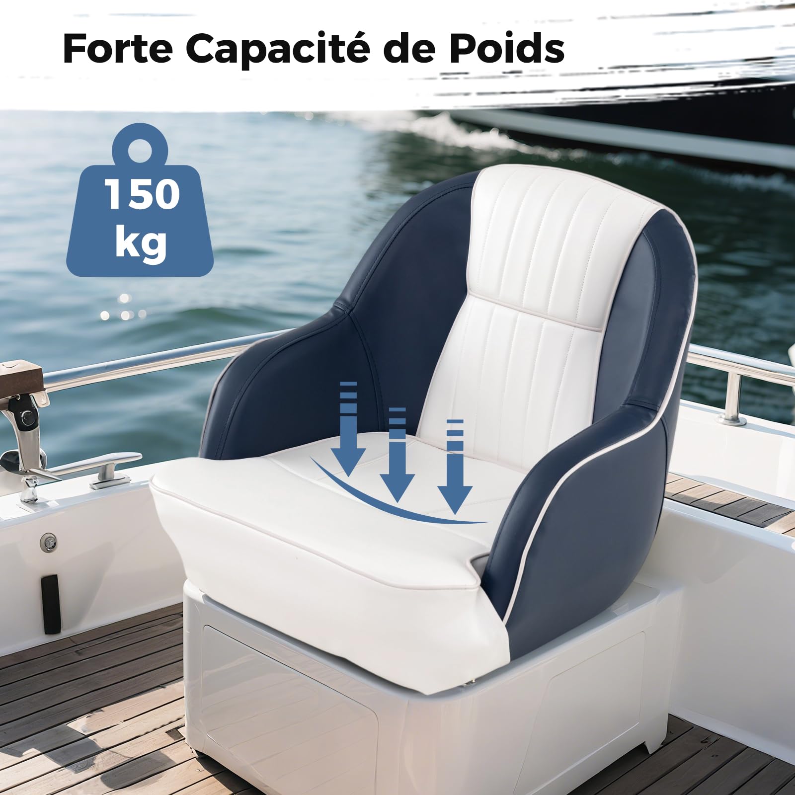 GOPLUS Siège de Bateau, Siège de Pilot avec Dossier, Chaise Pilotage Recouverte Cuir Artificiel et Rembourrée en Mousse, Design Ergonomique, pour Pêche, Yacht, Charge 150KG (Bleu,58x54,5x49 CM)