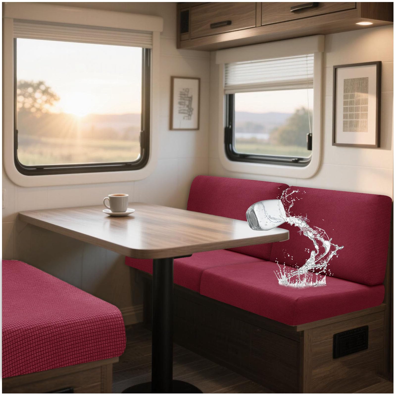 NNSMUN Bezüge Für Wohnwagenpolster Jacquard, rutschfeste Wohnmobil Sitzpolster Bezug Mit 2 Cord Wasserdichtes, Sofa Sitzkissenbezug Für Schonbezug Wohnwagen Polster (Red,L 100-130cm,W 65-95cm)