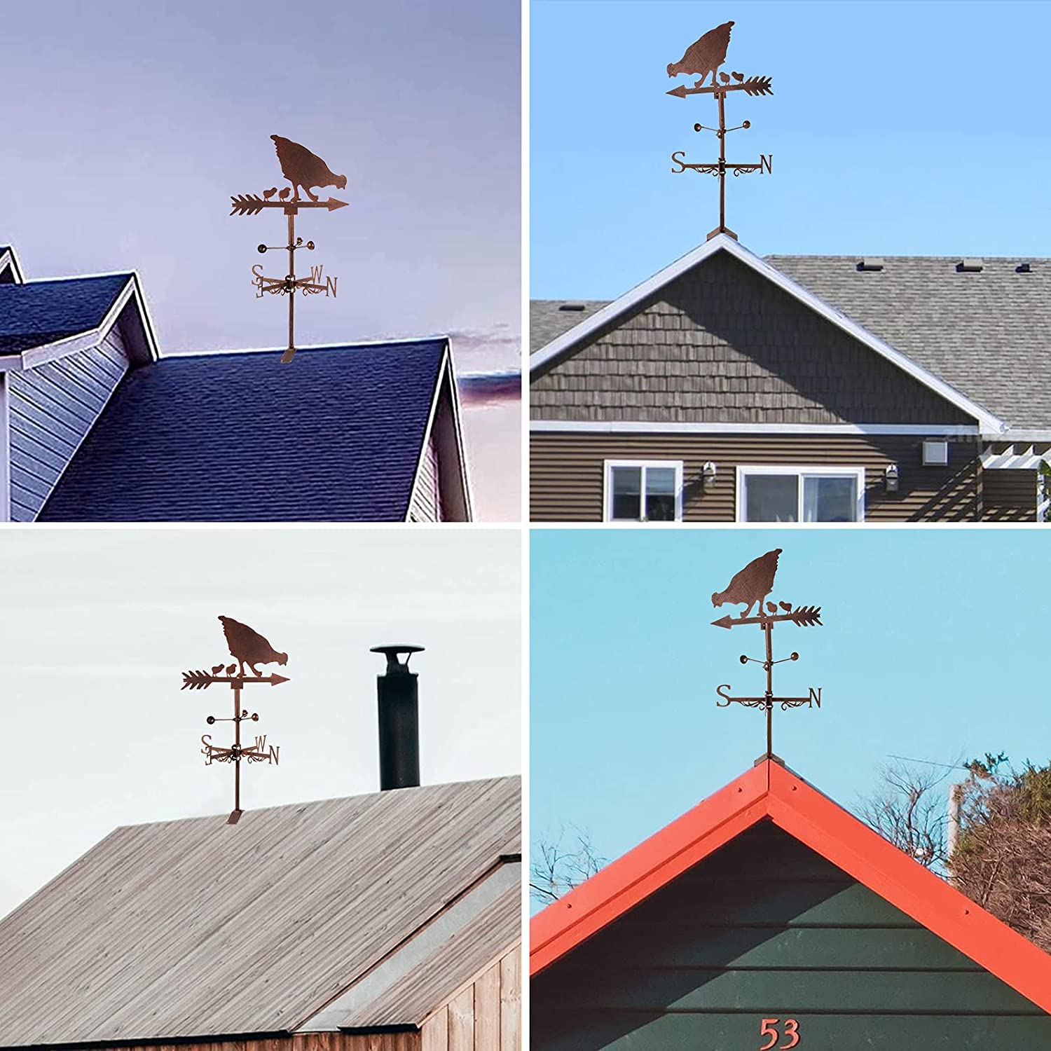 Ozdoba wiatrowskazu, wiatrowskaz Metalowy kogucik Weathervane Retro Mini z wiatromierzem do wskaźnika kierunku wiatru i pomiaru Dekoracja ogrodu z kutego żelaza na dachu (kolor: H