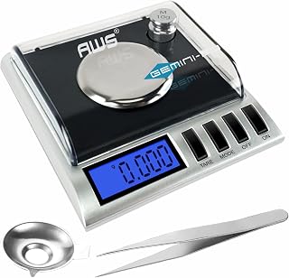 AWS Gemini-20 Milligram Scale 20g x 0.001g–Digital Jewelry/Lab Scale for Powder, Gold, Gems – Includes Calibration Weights, Tweezers & Tray–Tare, Cal, 6 Units (Gemini - 20 - Black)