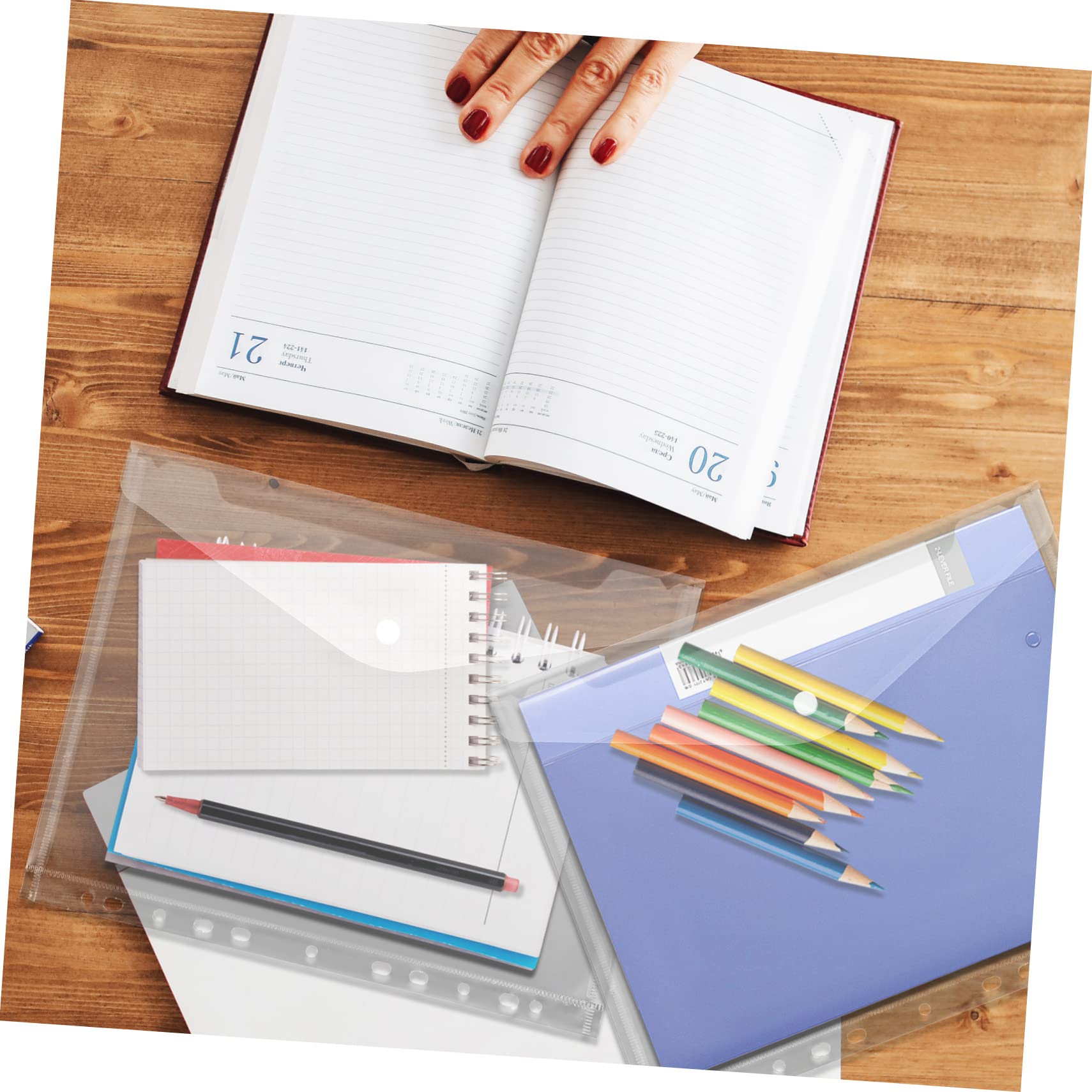 A4 Buste Trasparenti per Raccoglitore 20 Pezzi Pp 11 Fori | Chiusura a Bottone, per Fogli e Ricevute, Back To School Party, Scuola e Ufficio