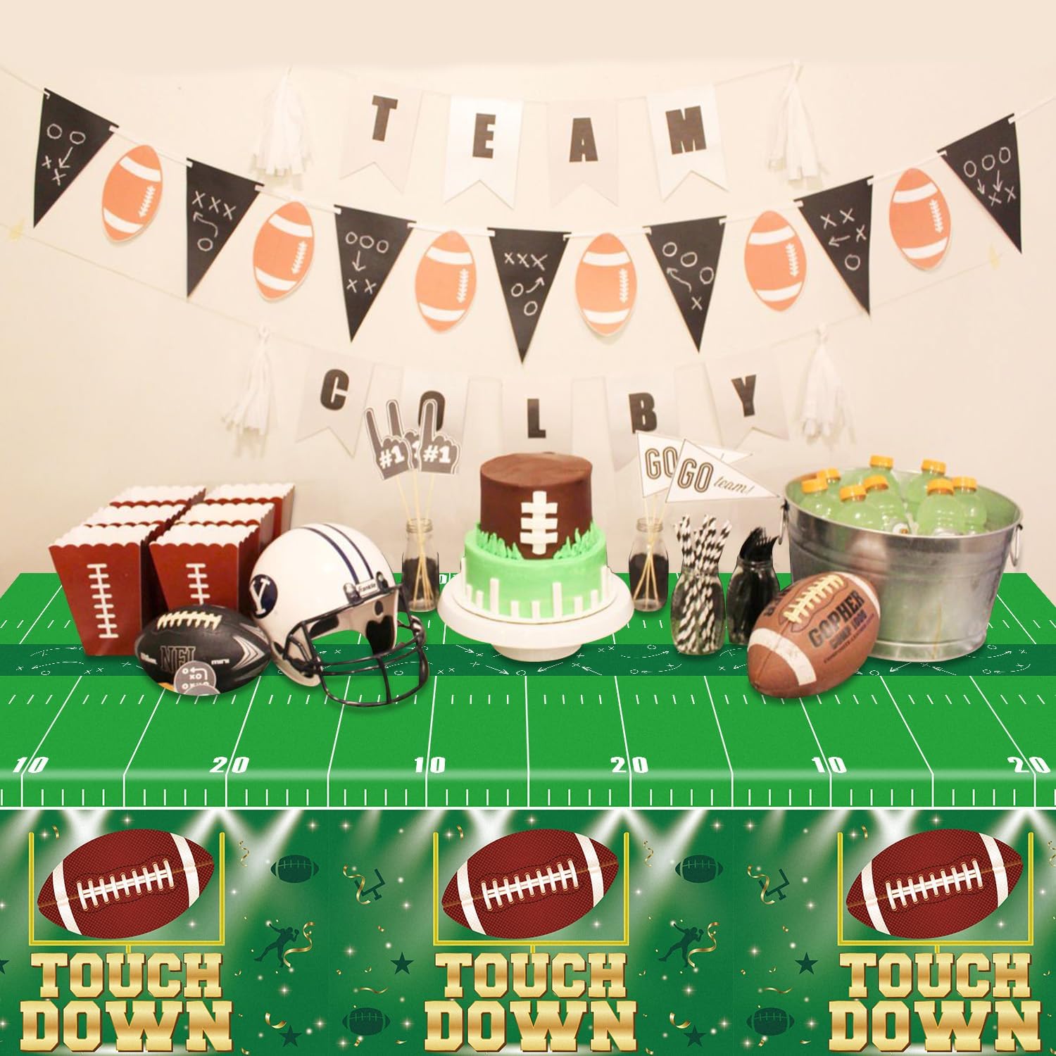 3 PCS Football Party Tablecloth Tailgate Birthday Decorations Table Cover Football Touchdown Plastic Rectangle Party Tablecloth for Football Sports Game Themed Party Supplies, 54 x 108 Inch - Image 6