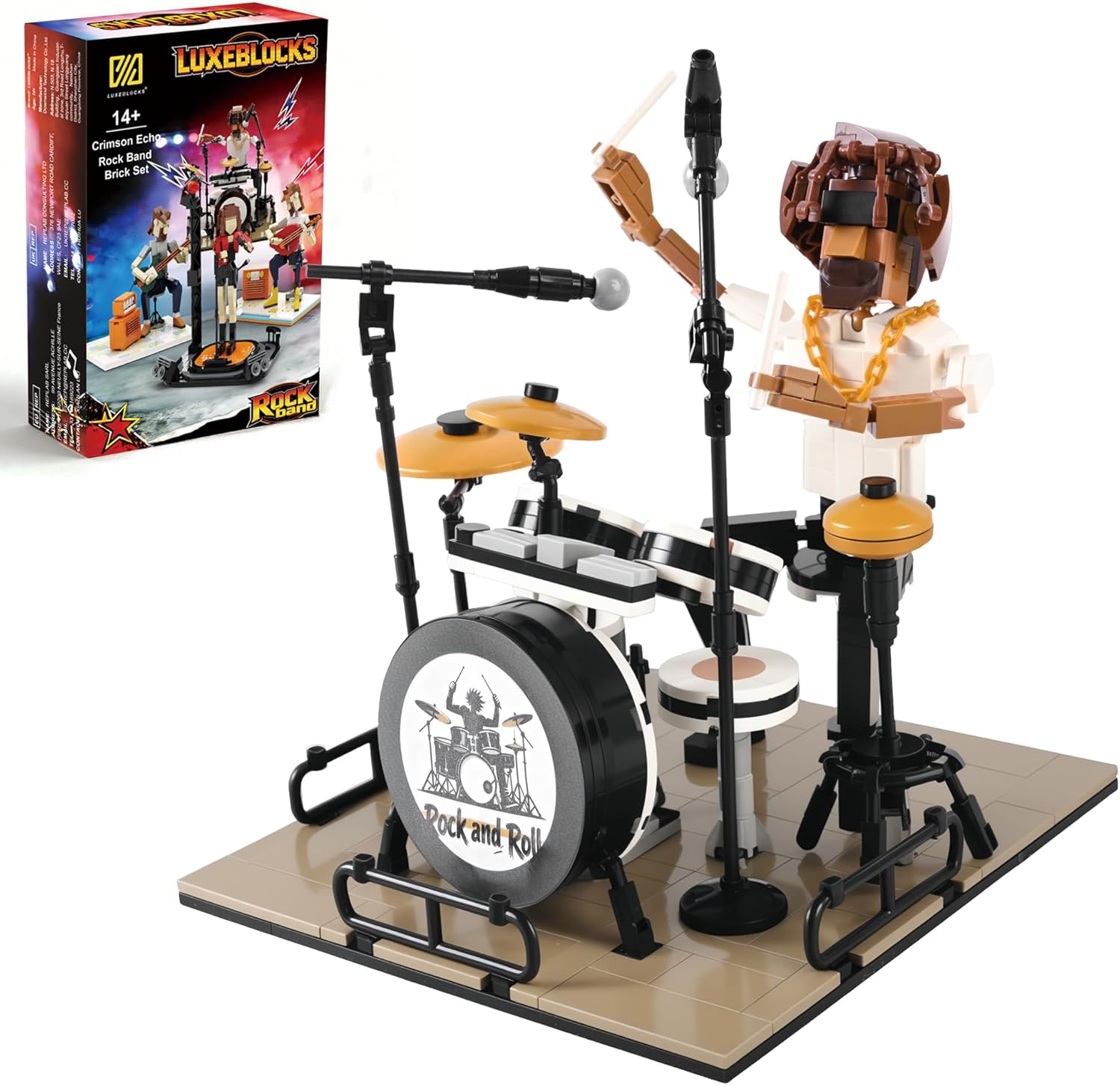Dynamic Drummer Building Kit - 428-Piece Rock Concert Stage with Poseable Figure & Adjustable Drum Set, Adult Collectible Model for Music Lovers, Home Office Desk Decor Ages 14+
