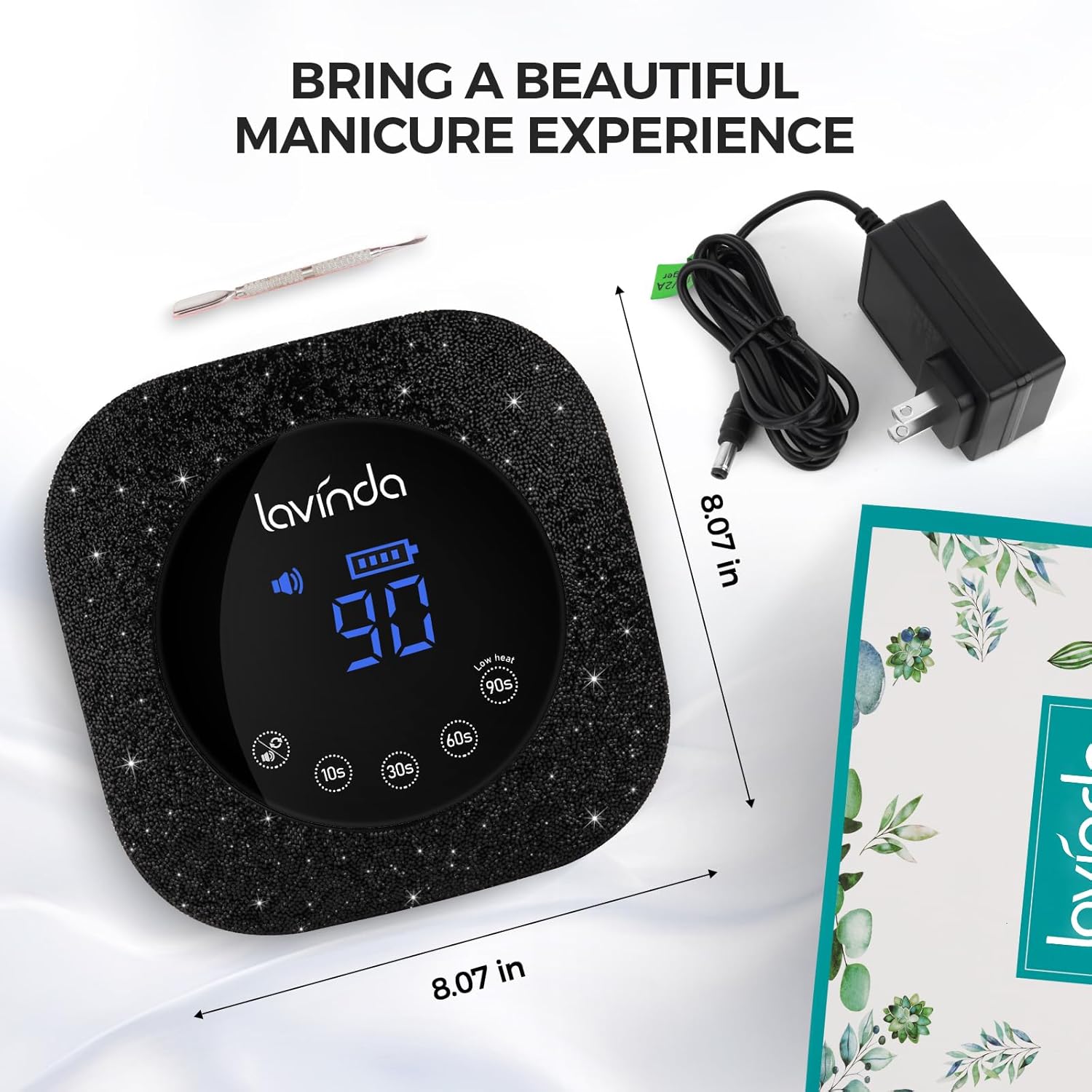 Lavinda 54W UV Nail Lamp, UV Light for Gel Nails, Cordless Rechargeable UV LED Nail Lamp Nail Light with 4 Timer and LCD Display, Professional Fast Curing Lamp Nail Dryer with Black Rhinestone