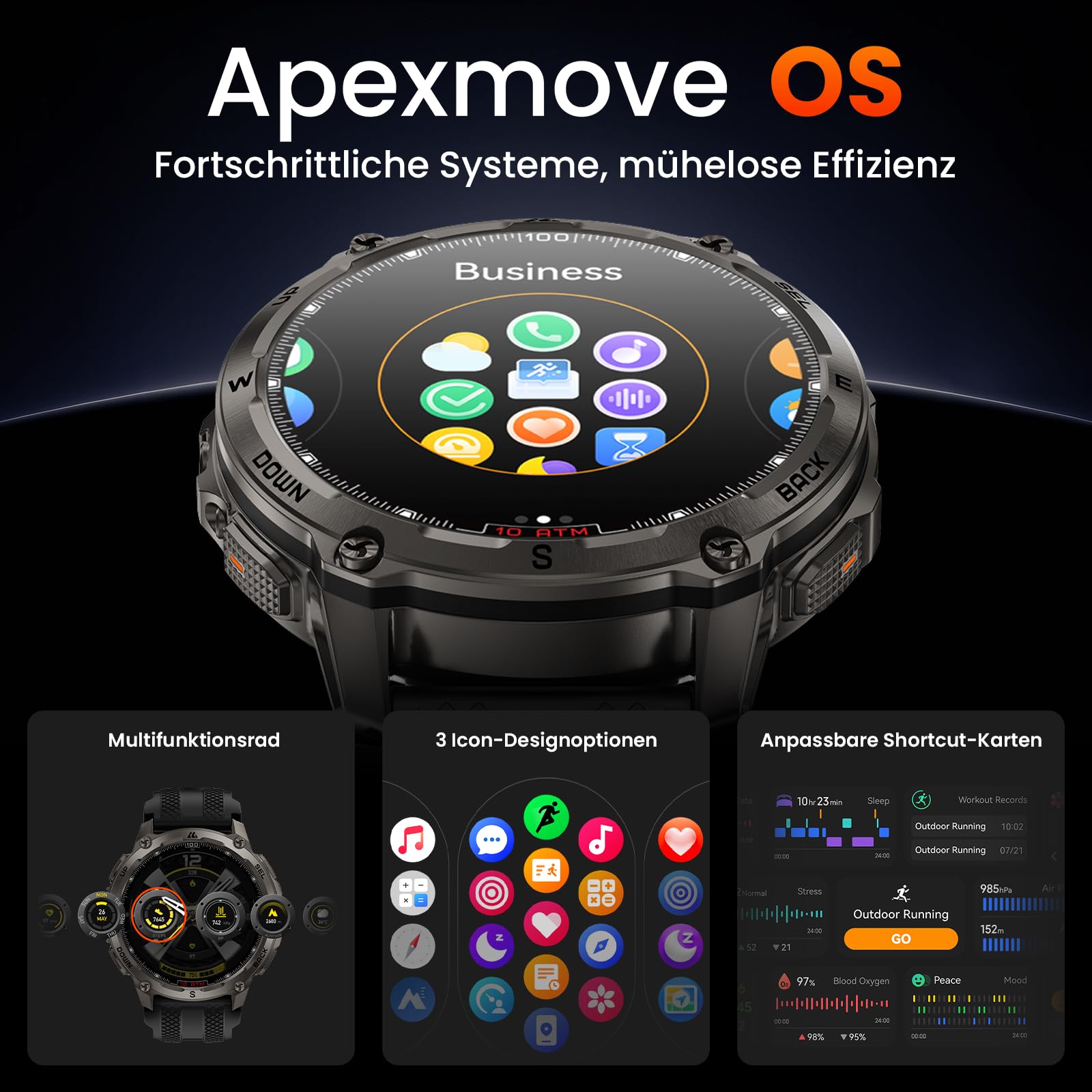 KOSPET Tank T4 GPS Smartwatch Herren, Voll Edelstahl, Offline-Karten | Robuste Militär Watch, 1,43" AMOLED, 10ATM Wasserdicht (45 m Tauchen), 180+ Sportmodi, 24/7 Herzfrequenz/Schlafmonitor