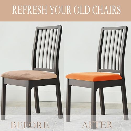 Miniatura 3 de Deisy Dee Fundas de asiento de terciopelo para sillas de comedor, juego de fundas para sillas de comedor (4, naranja)