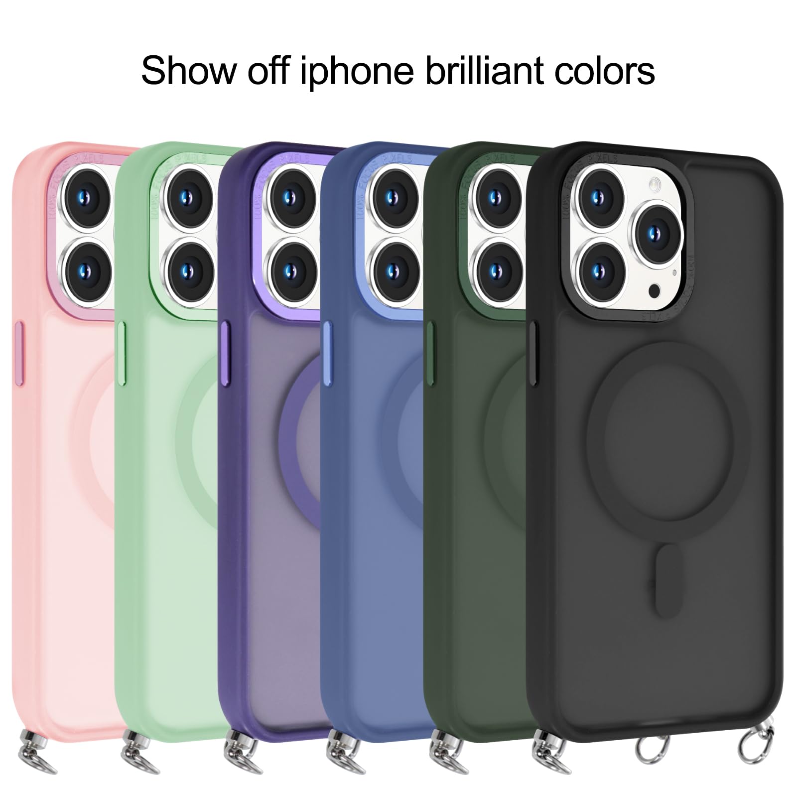 Yoedge Magnetica Cover per iPhone 16 6,1 con Cordino, Compatibile con MagSafe, Custodia Traslucida Opaca Hard PC Sottile TPU Antiurto Protettiva Case con Tracolla Laccio Corda Collana, Verde2