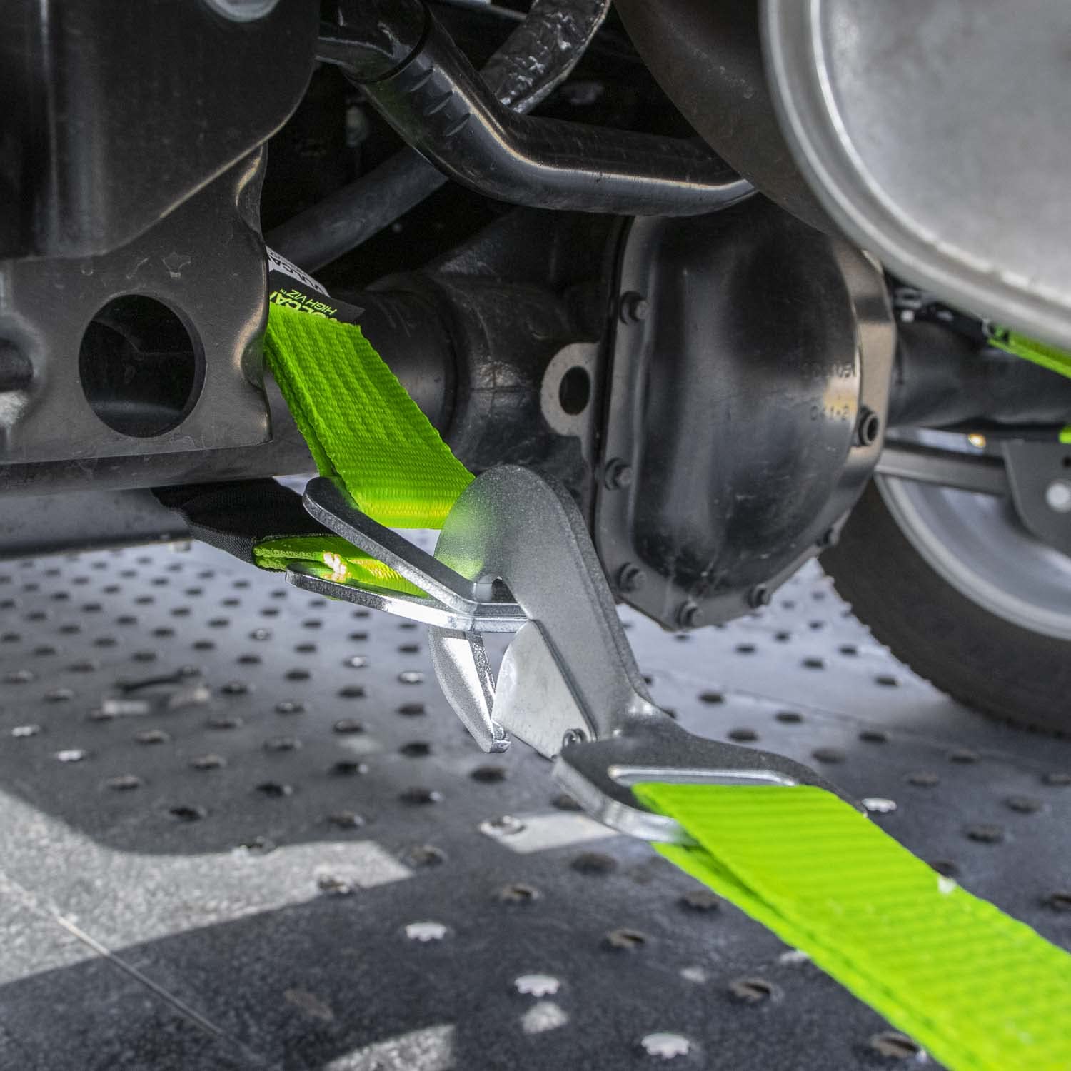 Vulcan Car Tie Down Axle Strap with Wear Pad - 2 Inch x 22 Inch - 4 Pack - High-Viz - 3,300 Pound Safe Working Load