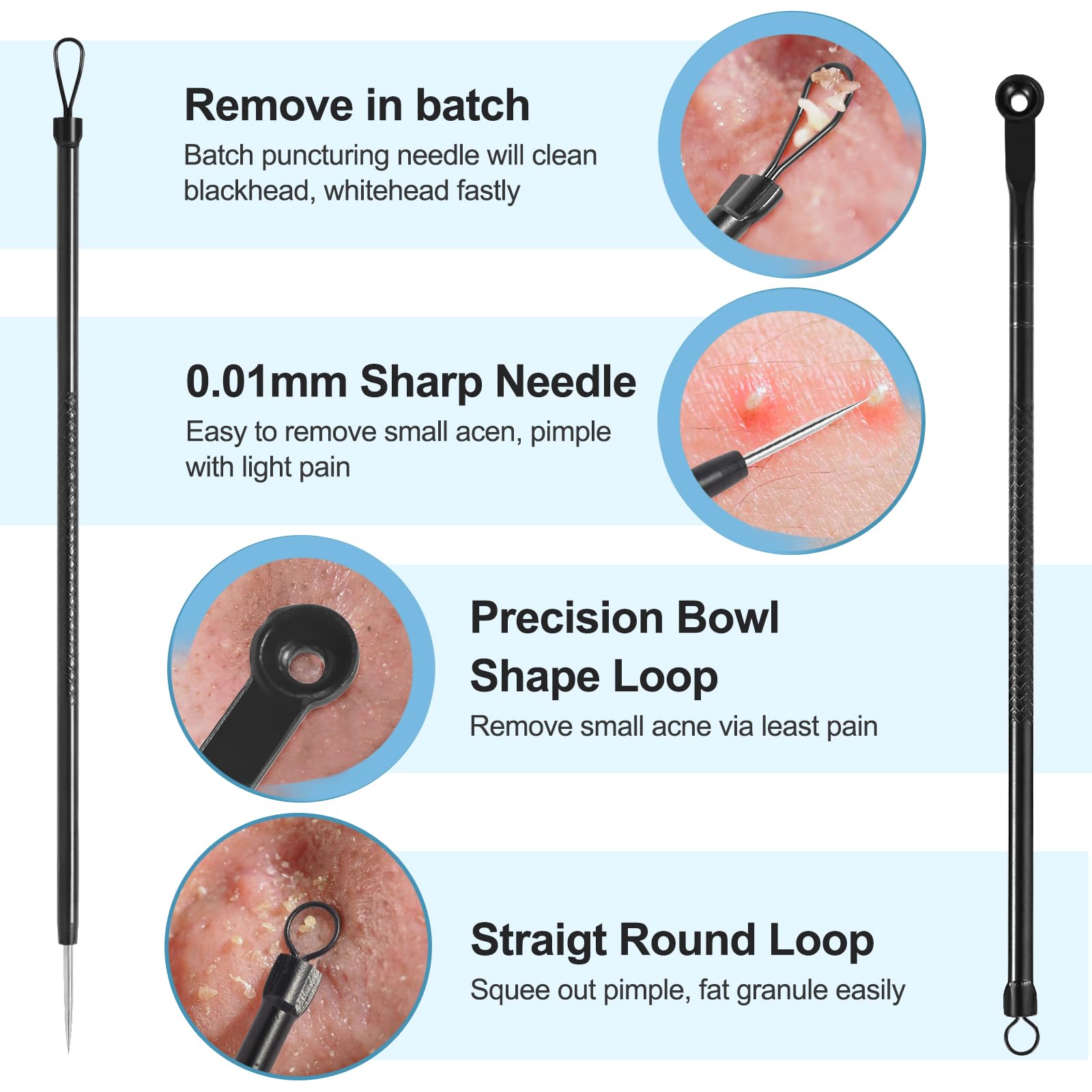 Kit de herramientas para eliminar espinillas, extractor de comedones, kit de eliminación de acné para manchas, herramienta de eliminación de puntos negros, tratamiento sin riesgos para imperfecciones,