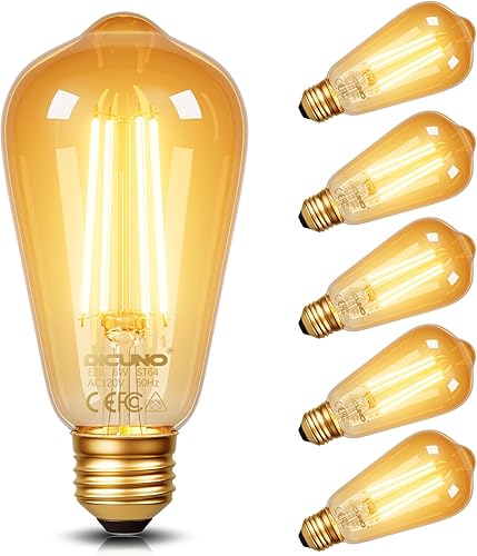 Miniatura 10 de DiCUNO Bombillas Edison E26 de 60 W, 2200 K ámbar cálido, bombilla LED Edison de 6 W ST64, vidrio ámbar, luz LED vintage para el hogar, 600 lm,
