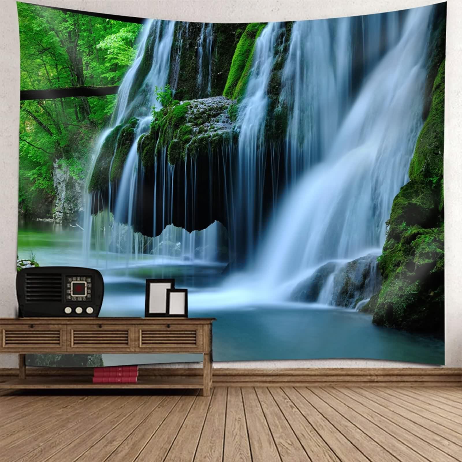 Tenture murale de salon forêt verte et blanche 150 cm - 8