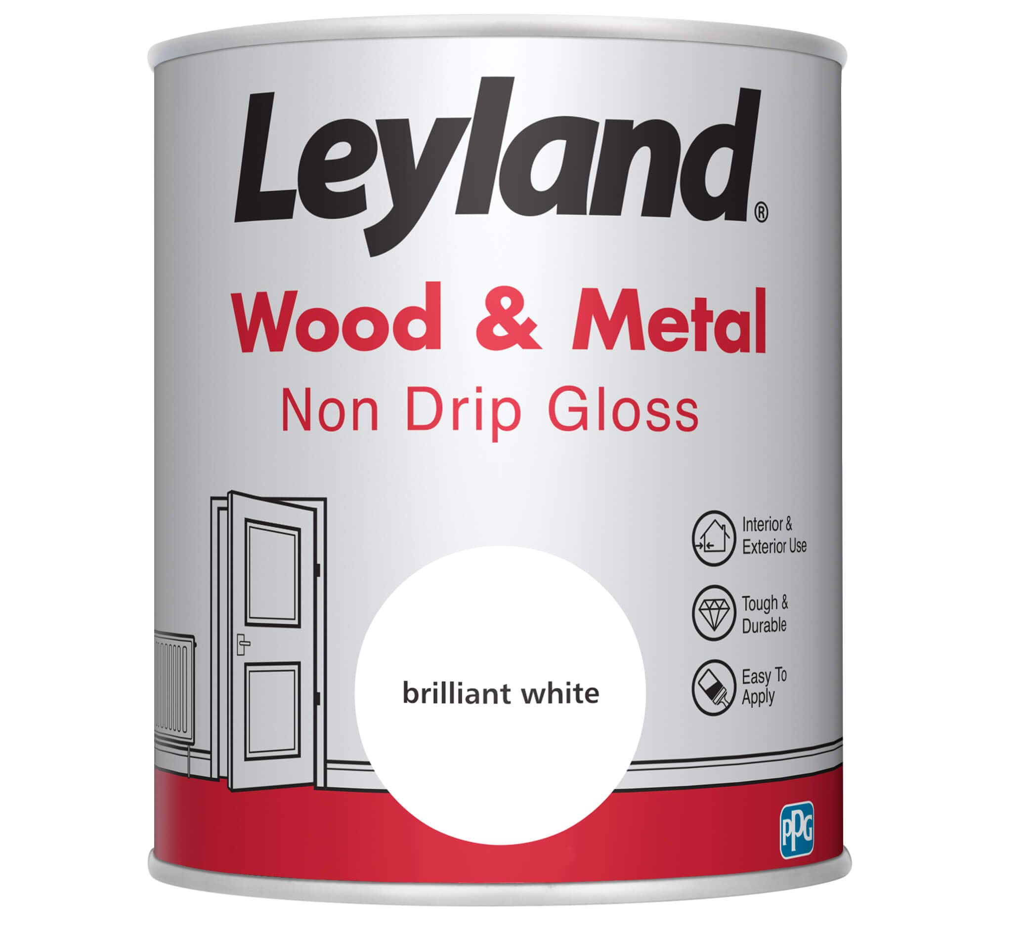 Leyland Wood and Metal Non Drip Gloss Paint 750ml - Brilliant White