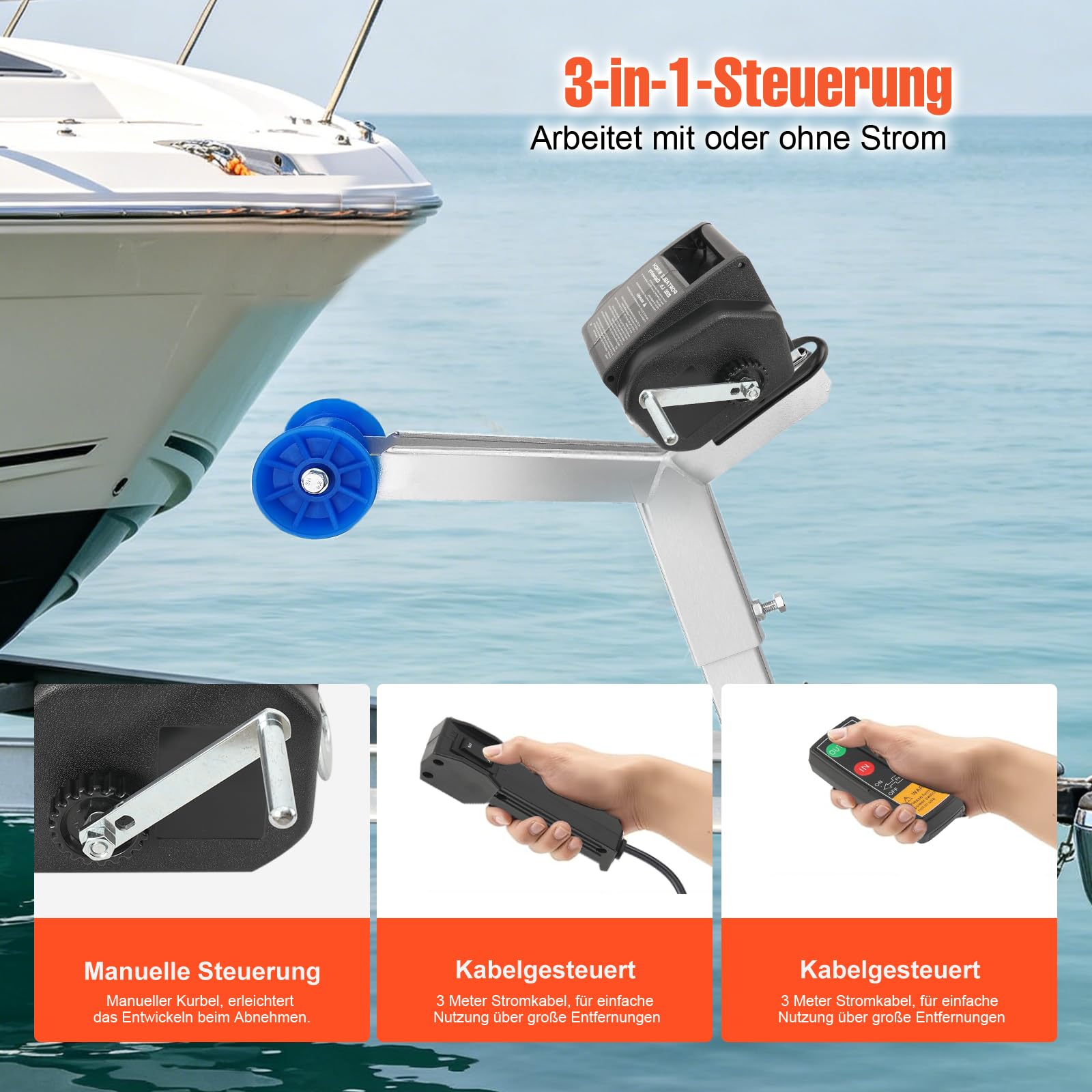 LALABU Elektrische Seilwinde DC 12V für Bootstrailer mit Funkfernbedienung,5000LBS Marine, Bootswinde elektrisch, Boot Elektrische Winche,Winde Seilzug Stahlseil