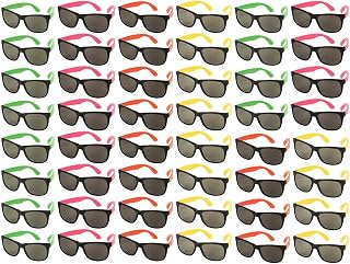 90s Themed Plastic Sunglasses - 48-Pack, 4 Neon Colors - Bulk Sunglasses for Adults & Retro 80s Birthday Party
