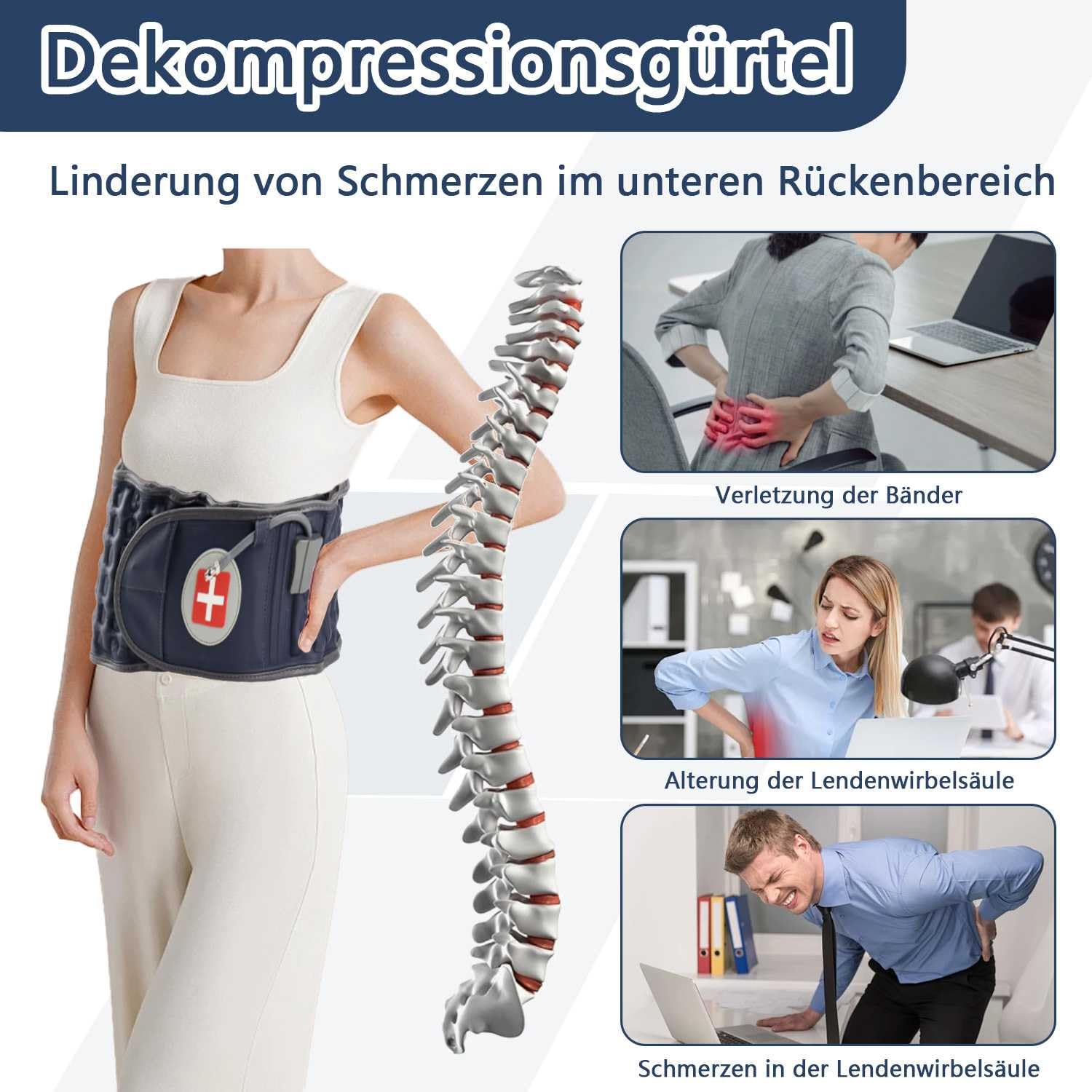 Cinturón de descompresión para la espalda, cinturón lumbar inflable para aliviar la musculatura de la espalda, alivia el dolor y la corrección de la postura