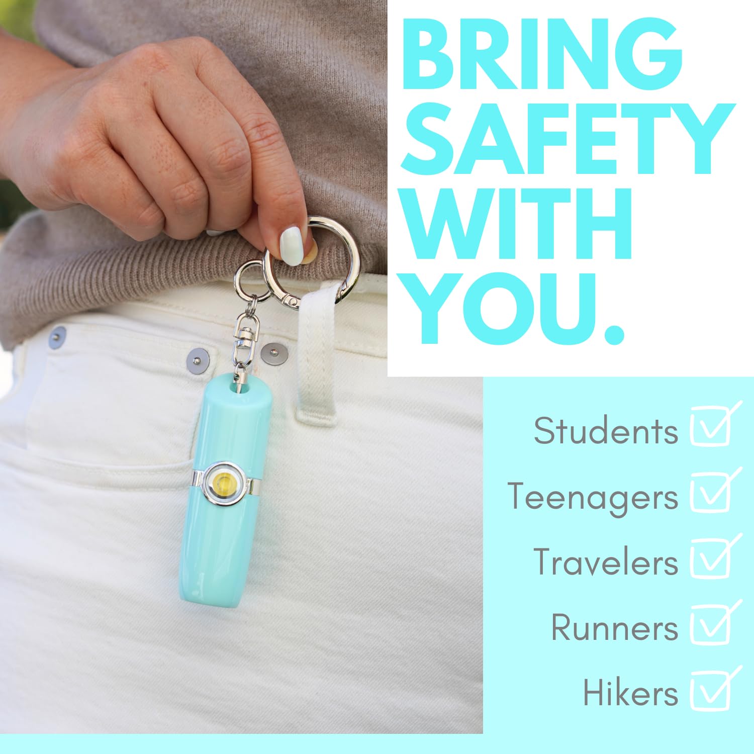 SMPERSALMT SM - Alarma de seguridad personal para mujer, compañero de protección diaria, sirena fuerte de 130 db, luz SOS, recargable, llavero de seguridad discreto estilo lápiz labial