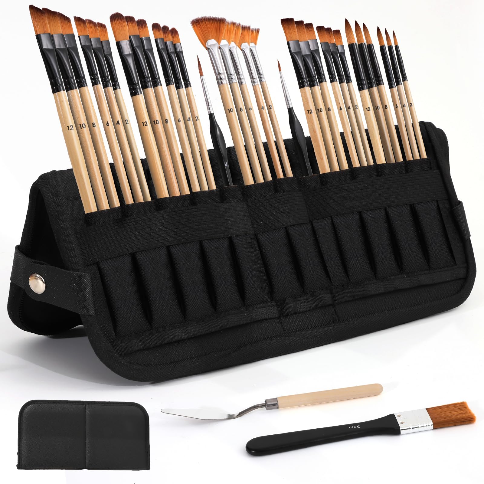 33pcs Paint Brush Set,Paint Brushes for Acrylic Painting, Oil, Watercolor,Professional Paintbrushes with Flat, Filbert, Fan, Palette Knife,ect.Art