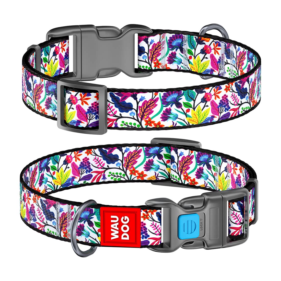 WAUDOG Adjustable Dog Collars - Magic Flower Printed Collars for Dogs & Puppies - Soft Durable & Strong Dog Collars - Nylon Dog Collars for Pets - Multicolor (31-49 cm)