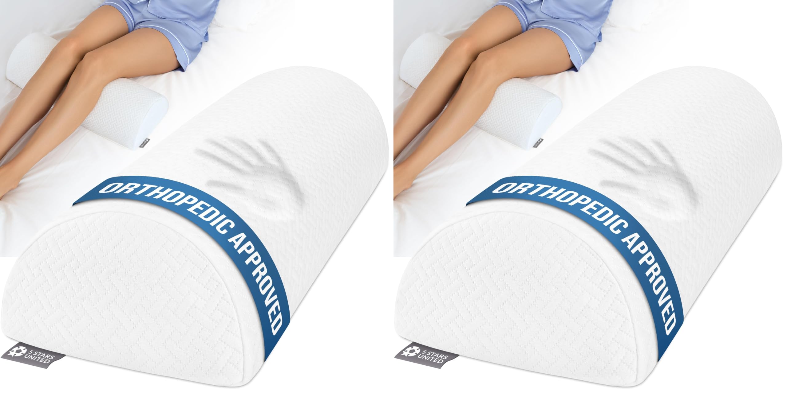5 STARS UNITED Knee Pillow for Back Sleeping – Half Moon Bolster Pillow for Legs, Under Knee Pillow for Sleeping on Back, Memory Foam Leg Pillow for Back Pain, White (Pack of 2)